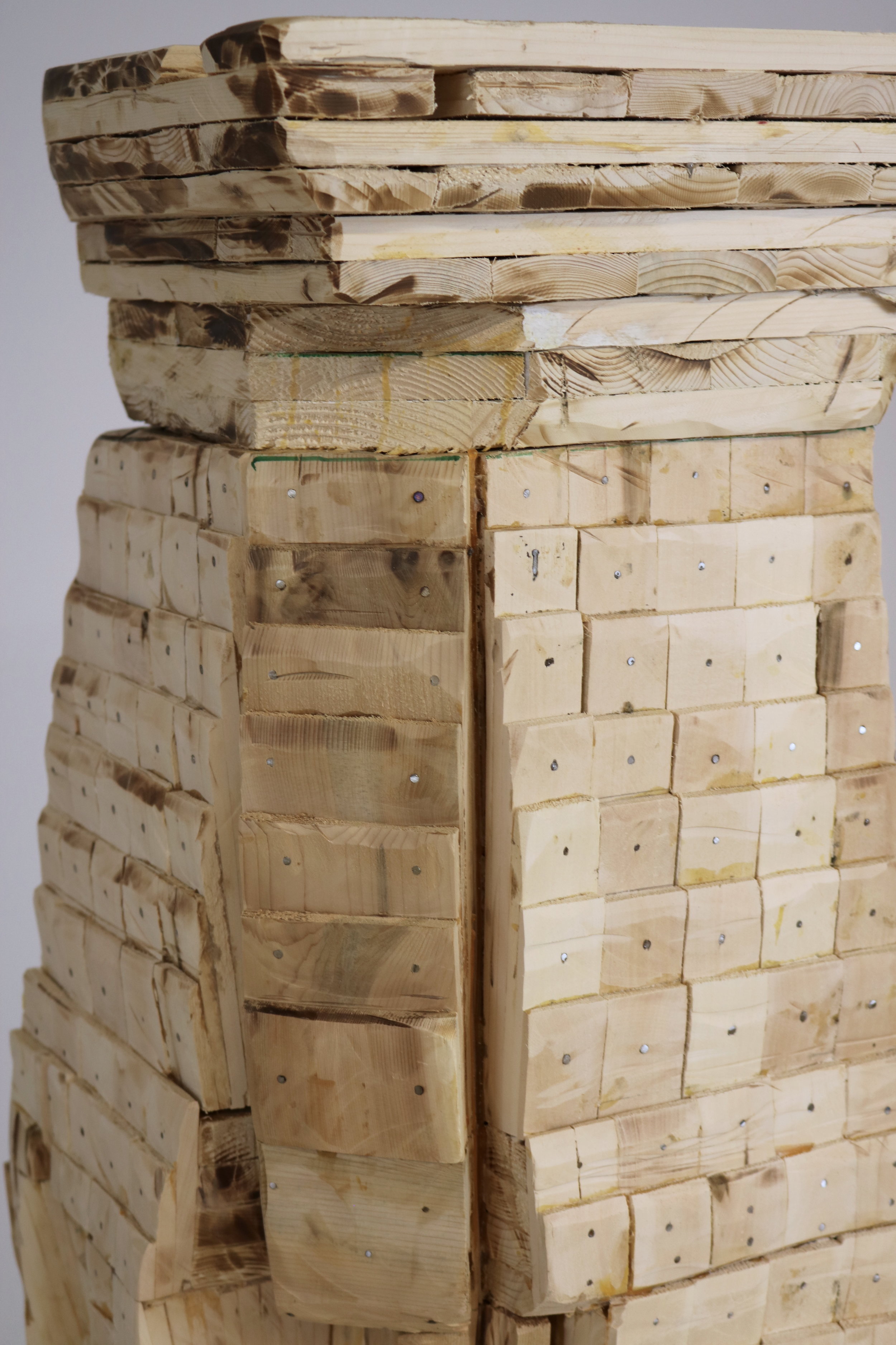 Leslie Zelamsky, Point of Departure 8 , detail, Pine, cedar, paint, 56 x 25 x 25