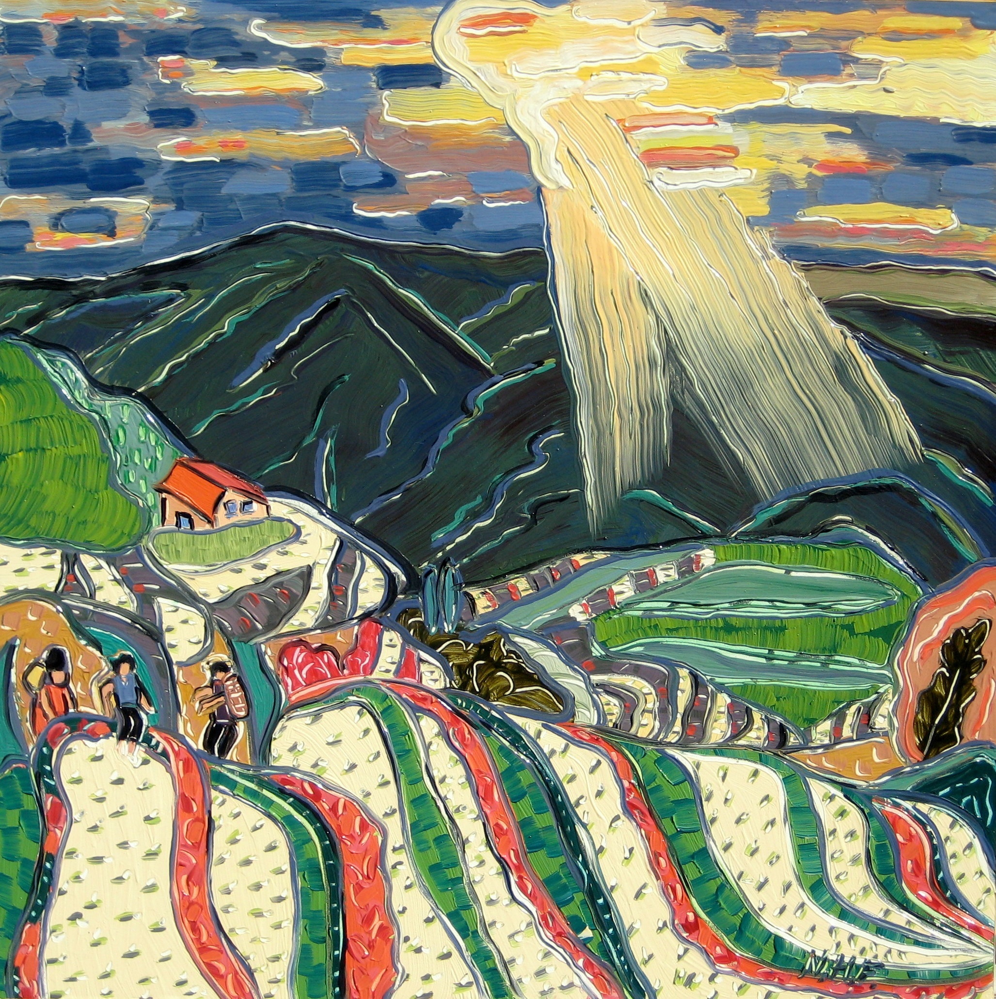  Nan Hass Feldman,  Evening at the Rice Terraces , Oil on panel, 12x12 