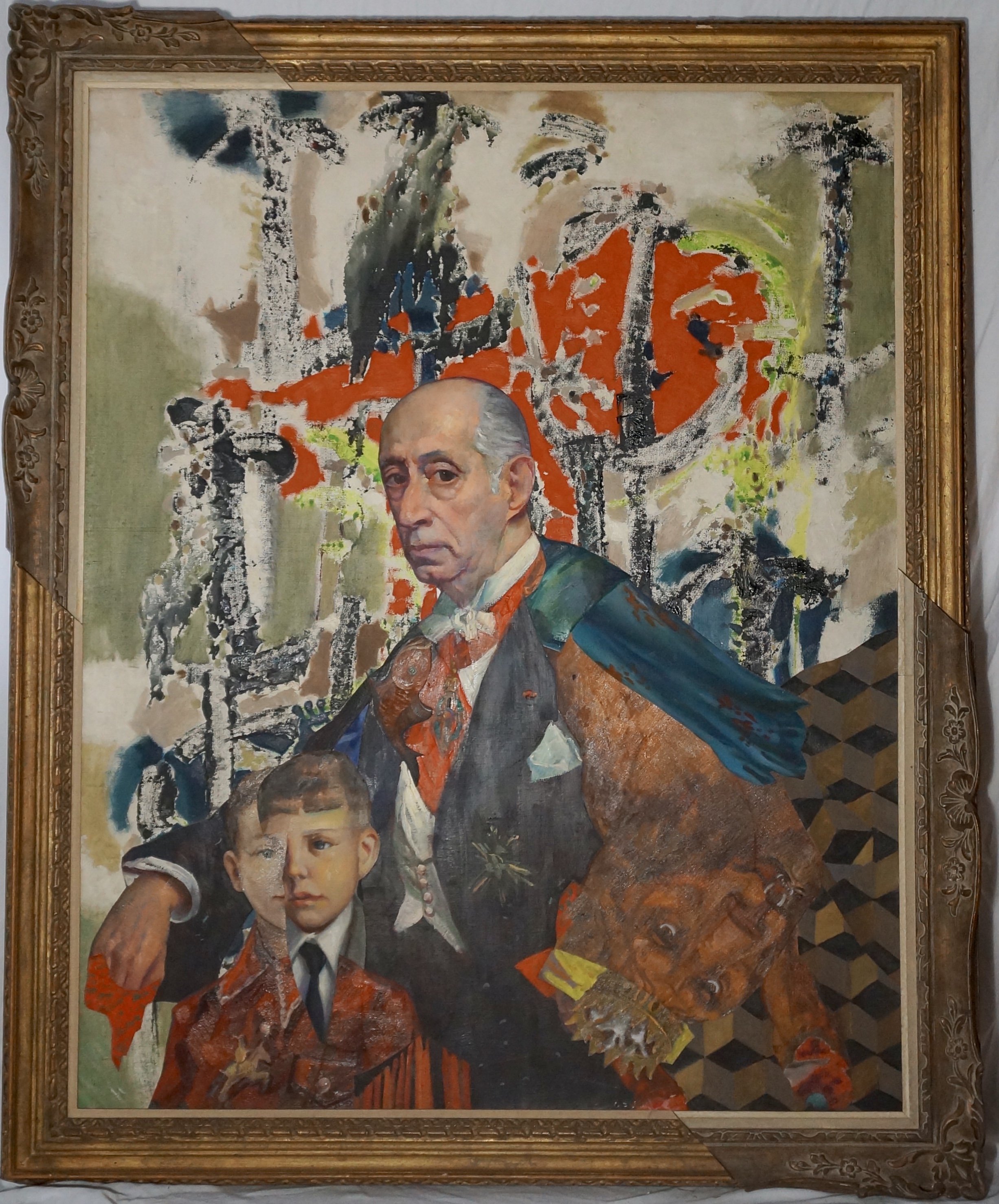 John Baker, An Evening at Chess , Acrylic on canvas with collage, 50x40