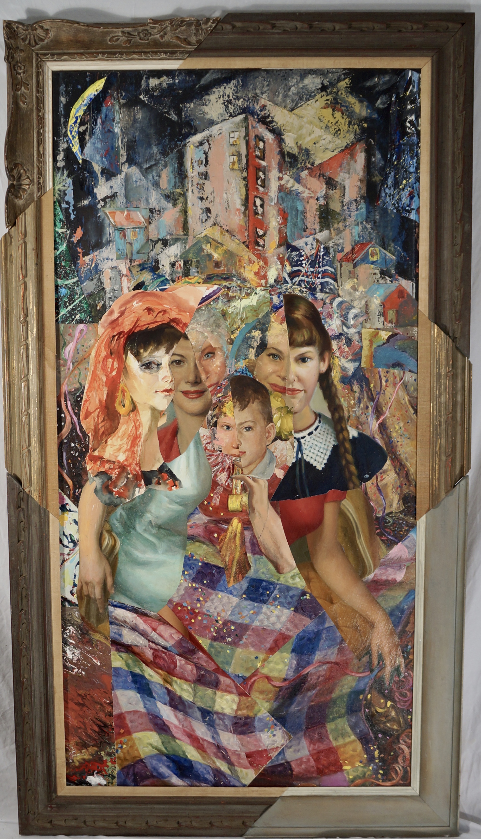 John Baker, New Years Eve , Acrylic on canvas with collage, 60x30