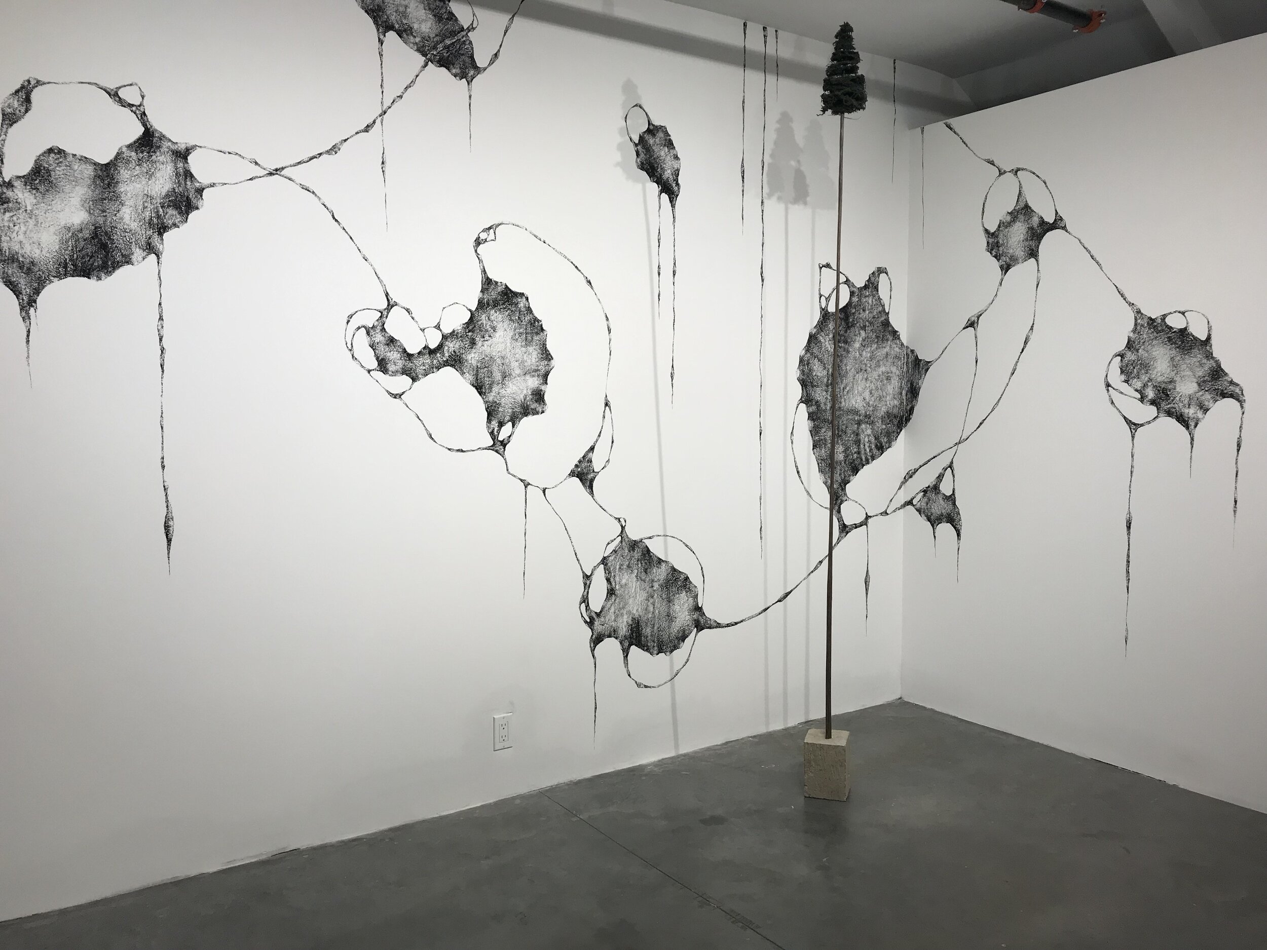  Tatiana Flis,   Forest Leaves , charcoal wall drawing installation  