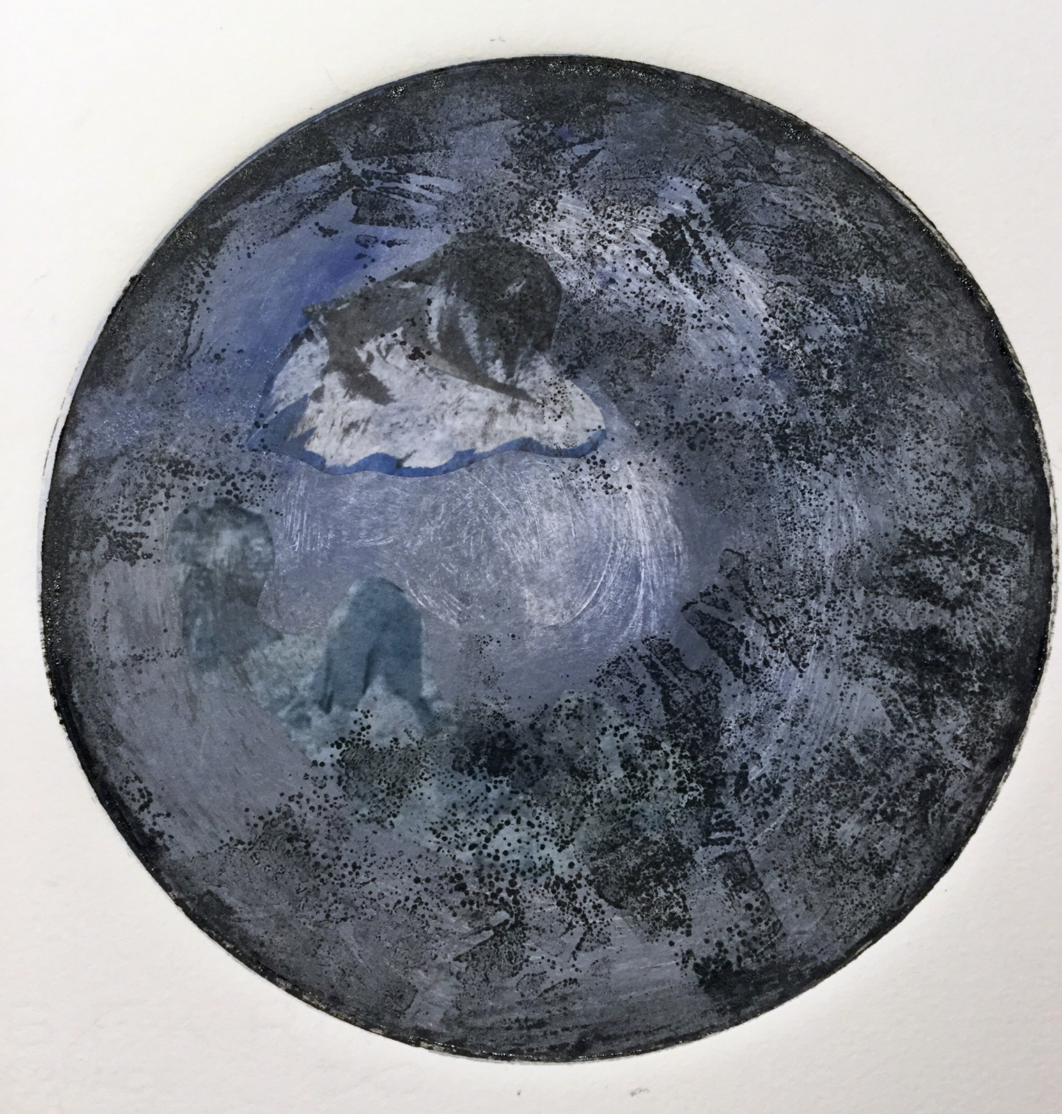  Kathline Carr,  “Arctic”   Monotype, Chine-Colle, 8 x 8 inches (round) 