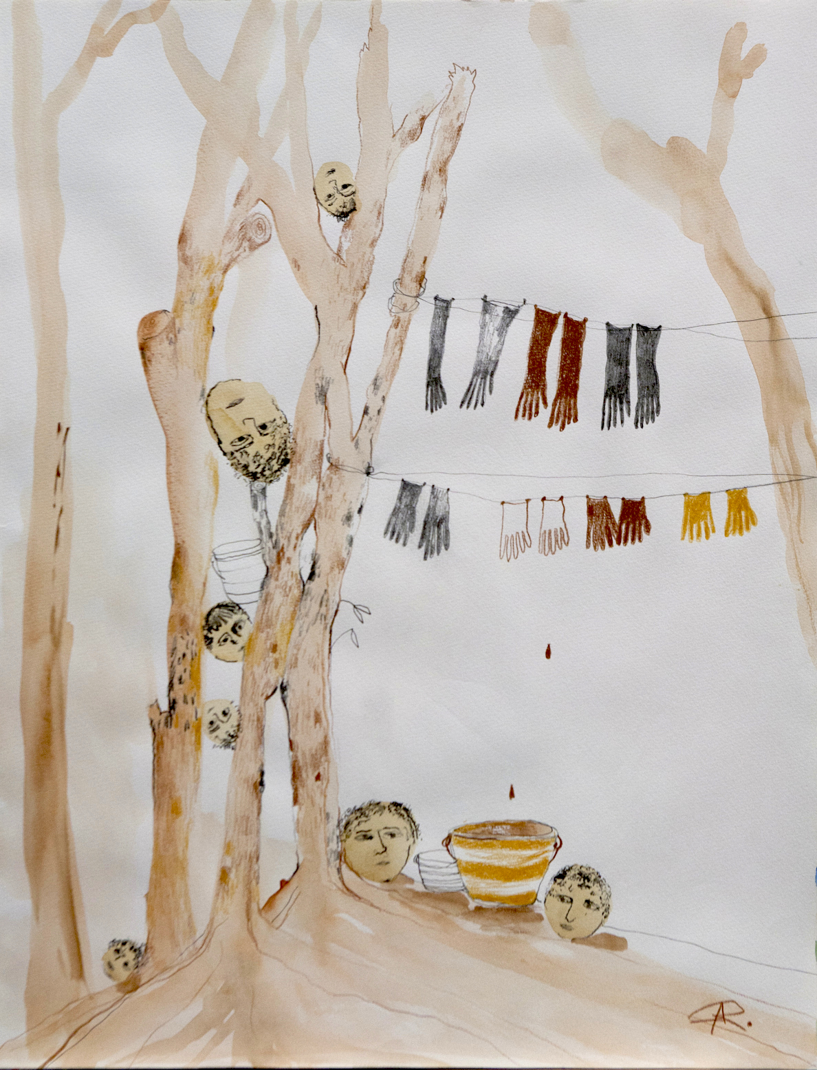  Alexandra Rozenman,  “Clean Hands”   Watercolor and crayon on paper, 24 x 36 inches 