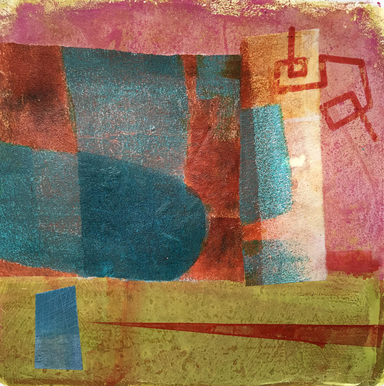  Object Thoughts 6,  monoprint, collage, 13 x 13 inches 