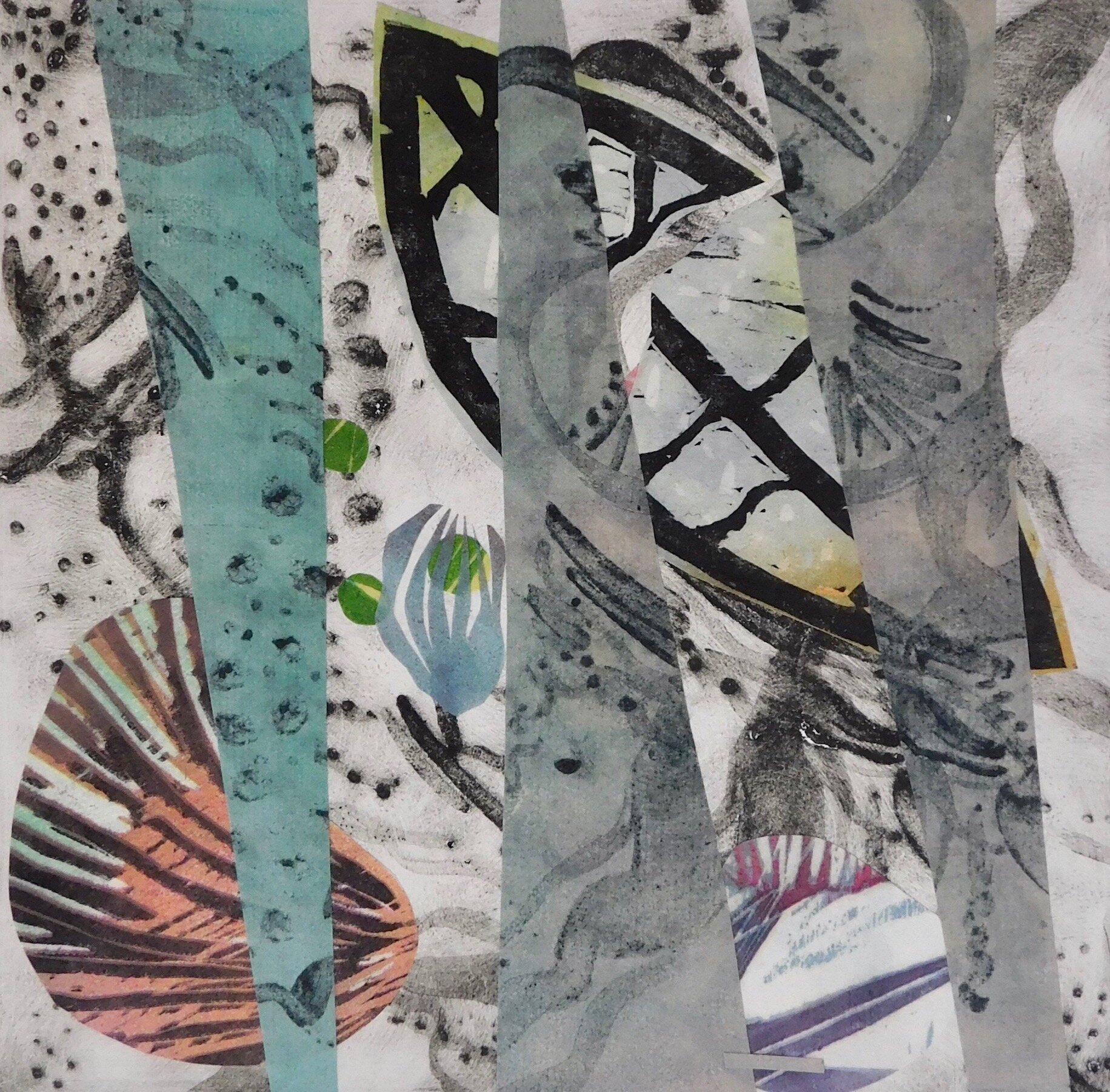Atlantic Currents, carborundum, collage, 16 x 16 inches