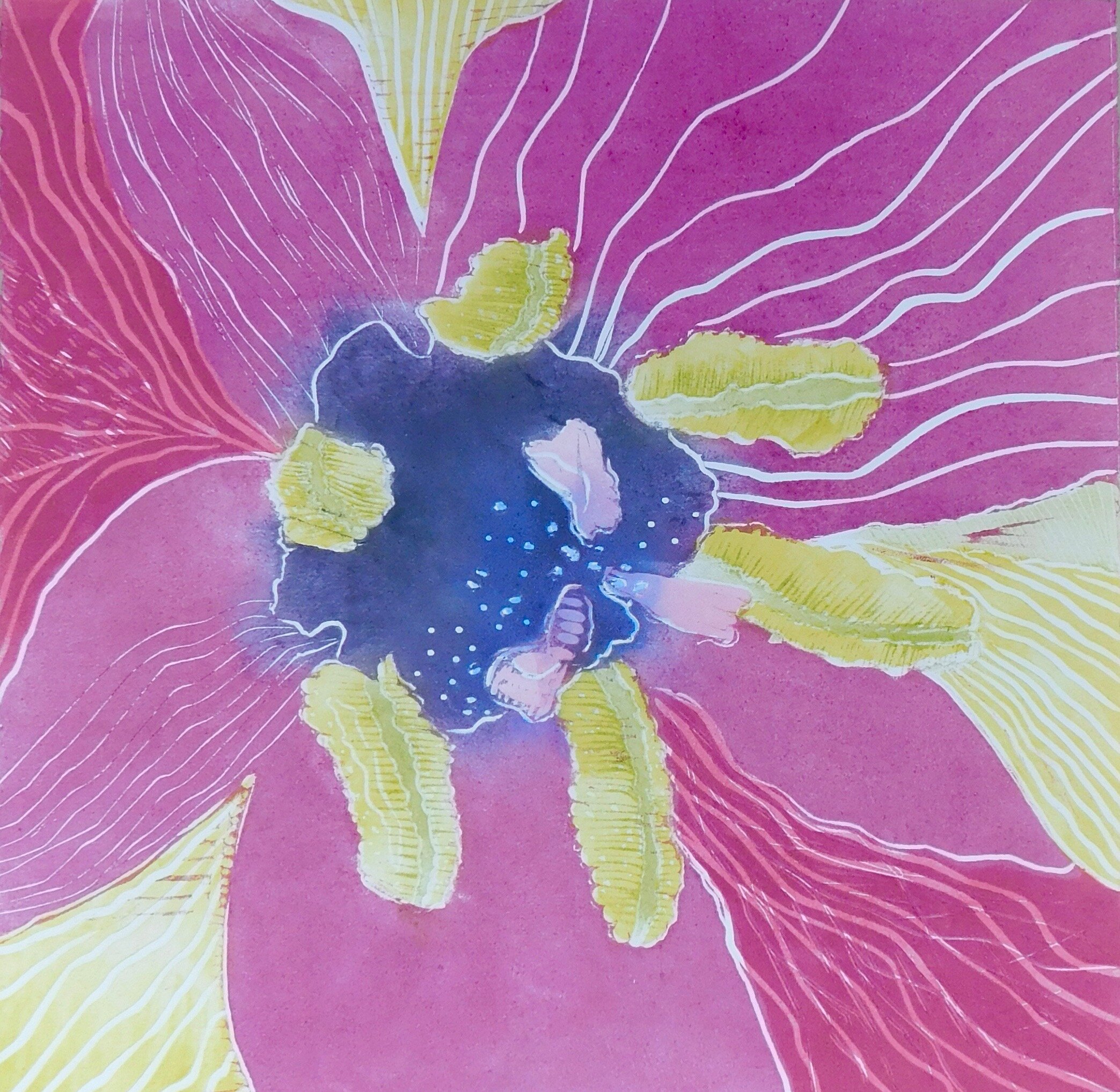 Illuminated Trillium, woodcut, 15.5 x 15.5 inches