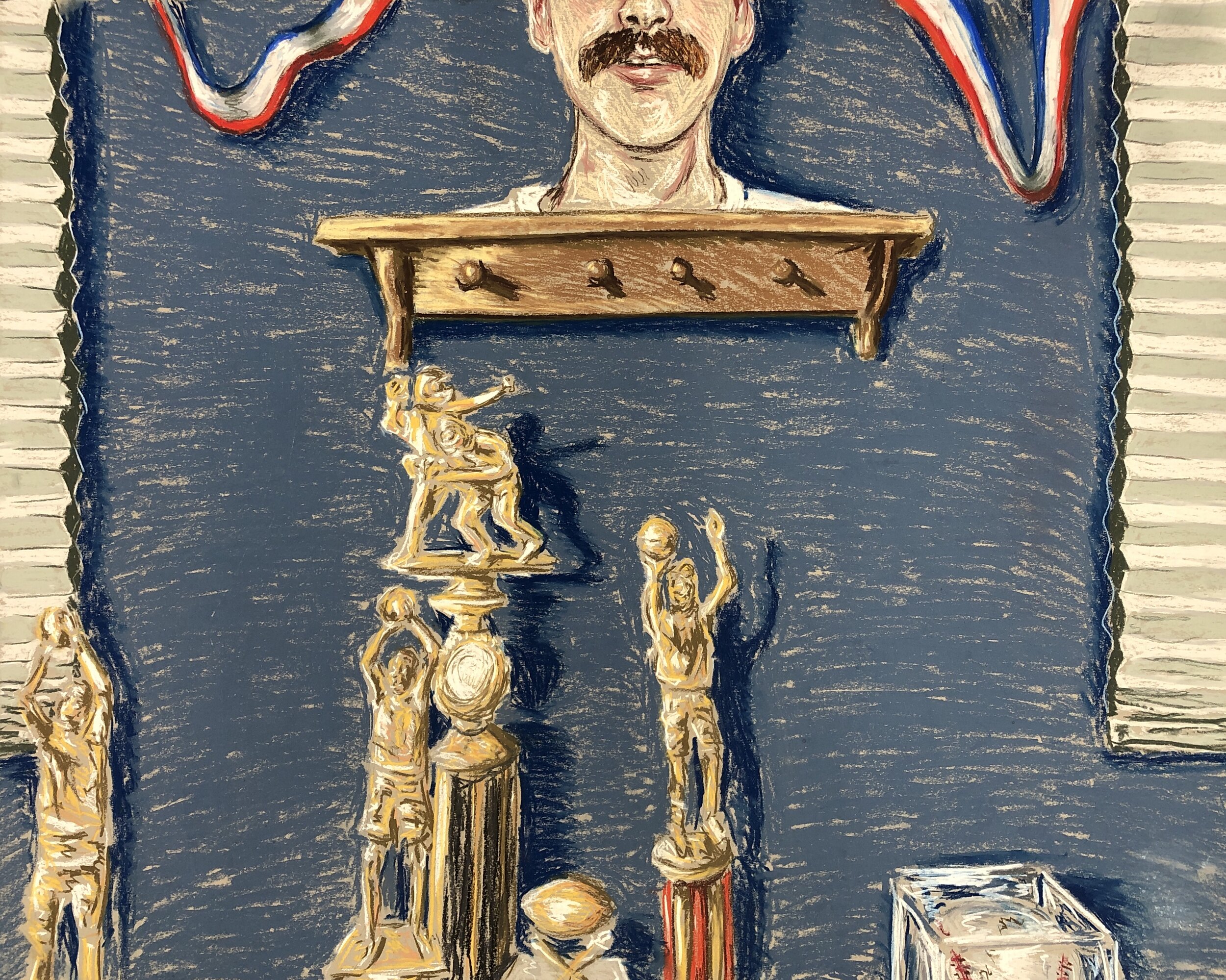   Nicholas Goodhue ,  Trophies (Self-Portrait) , pastel on paper, 32x40 inches, $950 
