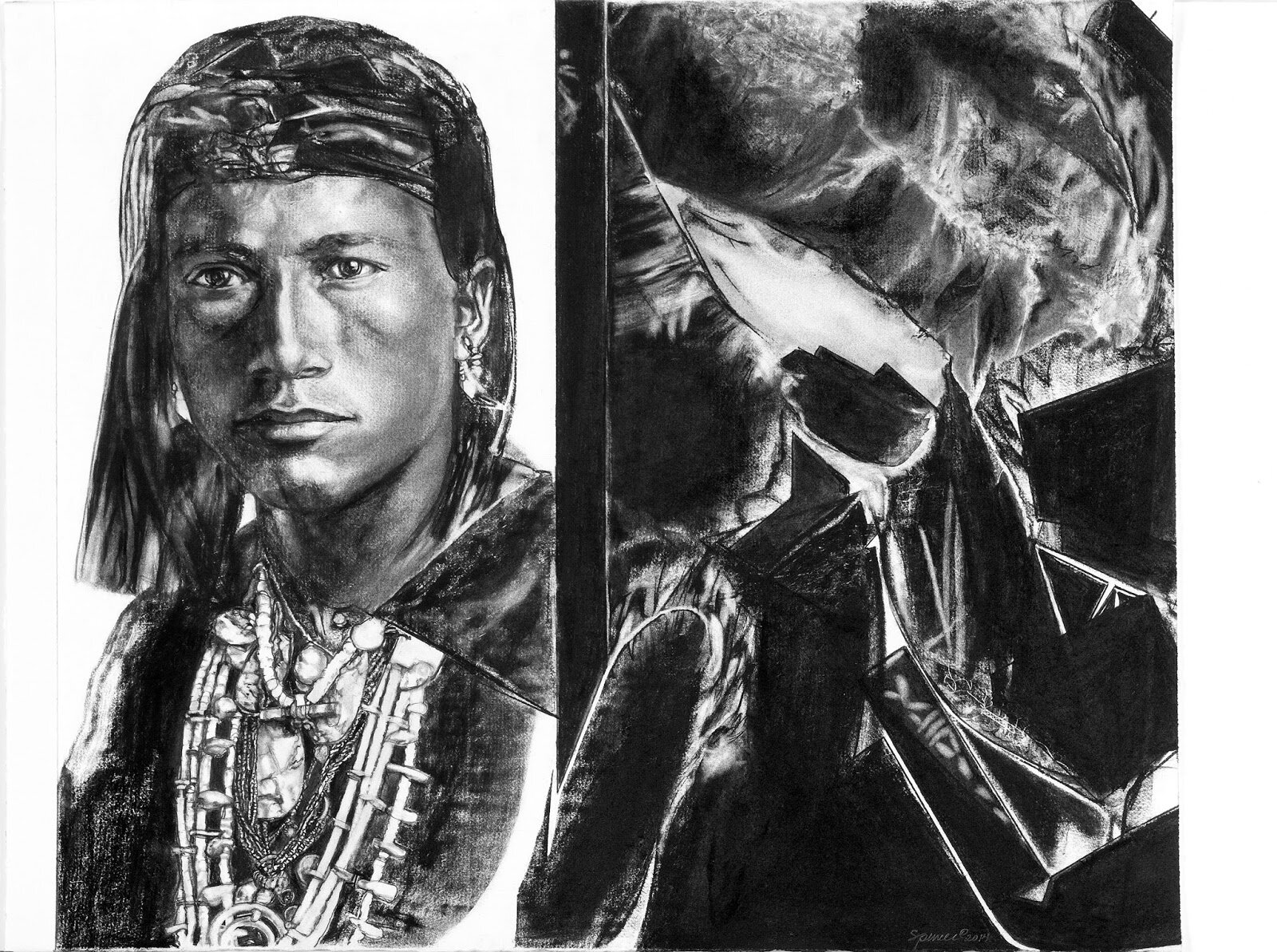  Mary Spencer,  Code Talkers and Canyons,  Charcoal on Rag Paper, 22 ¼” x 26&nbsp;⅛” 
