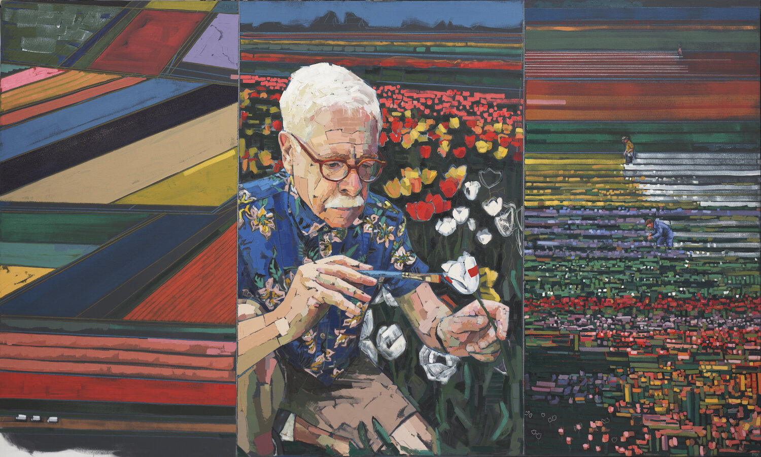  Mia Cross,  The Tulip Painters , Oil and acrylic on canvas, 48x80 