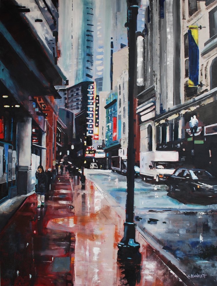    Downtown Crossing    oil on wood panel, 40 x 30 inches 