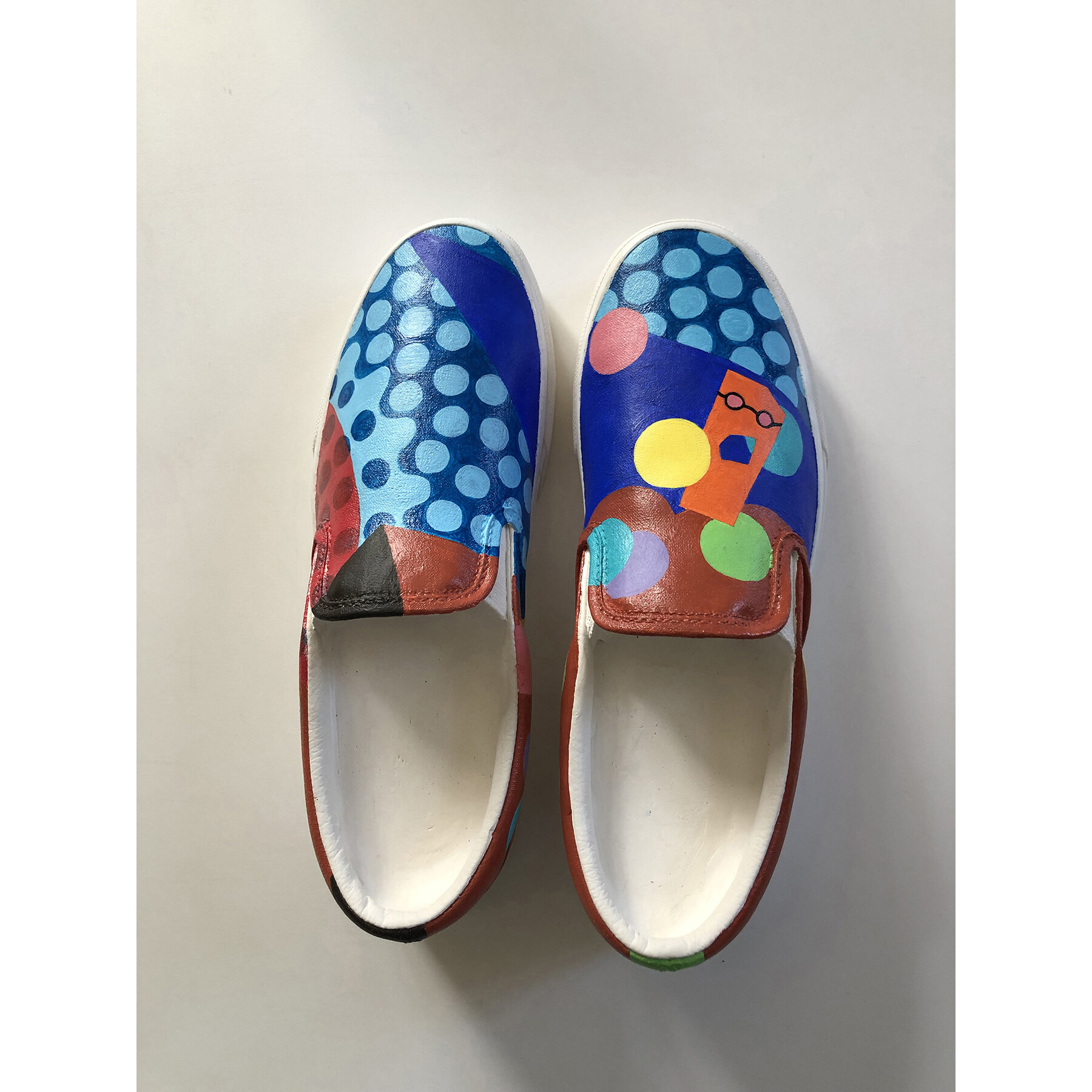    Beautifully Bold painted slip-on    in collaboration with paintedbyjdg  acrylic on canvas shoes; variable sizes 