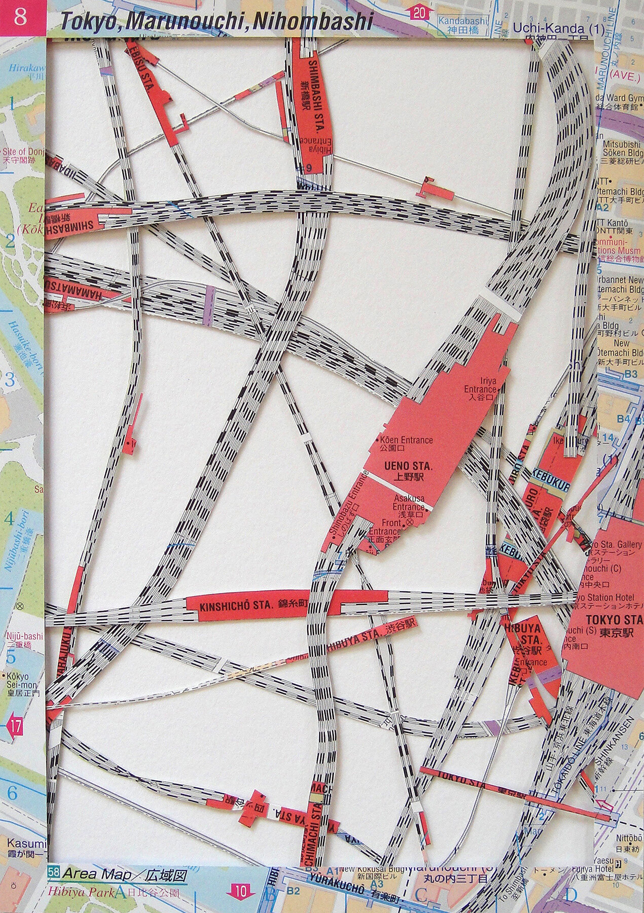   On the Right Track;  excavated vintage map;  17 x 14 inches 