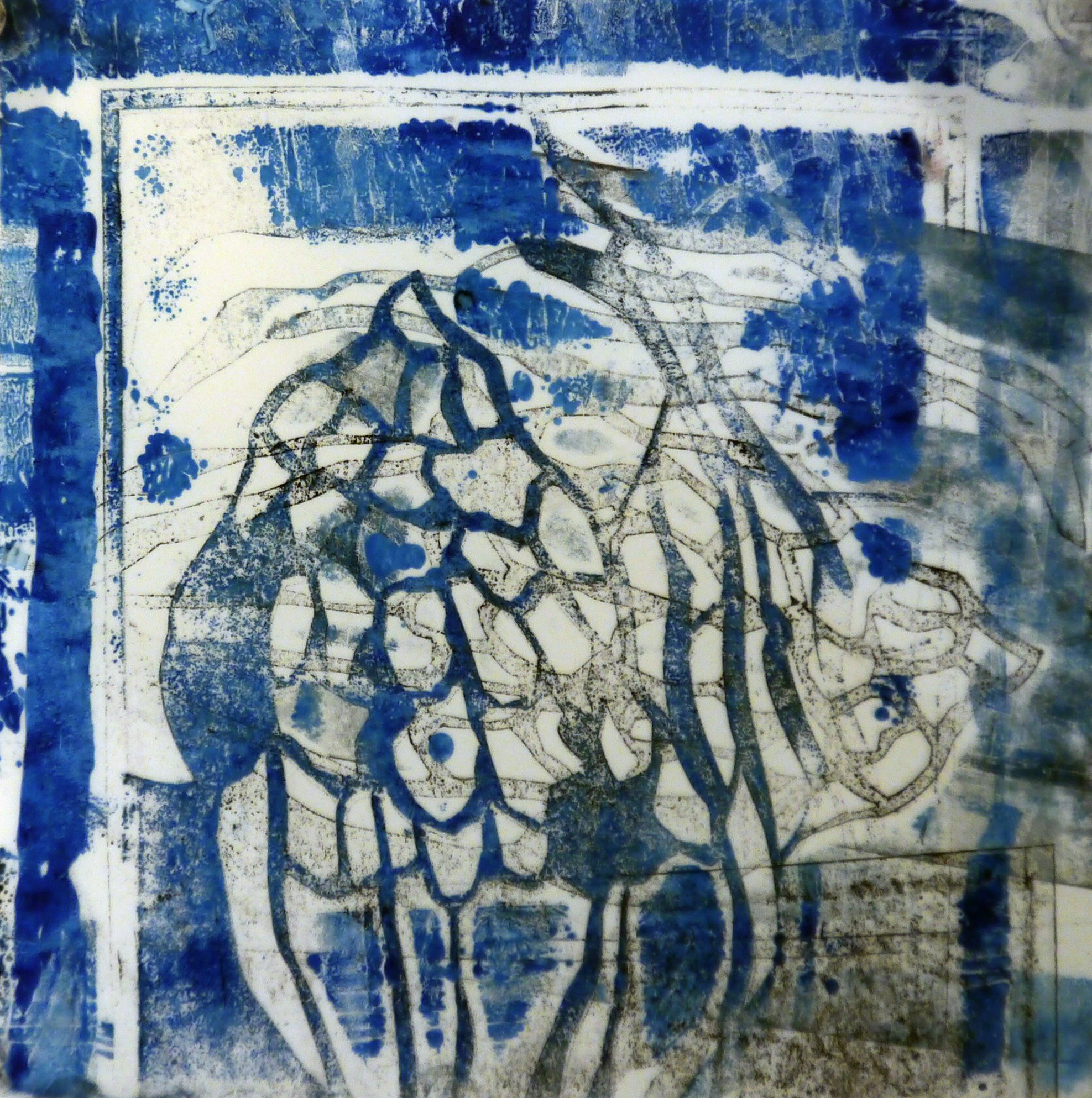   Fractal Blue    monotype on yupo, 7 x 7 inches 