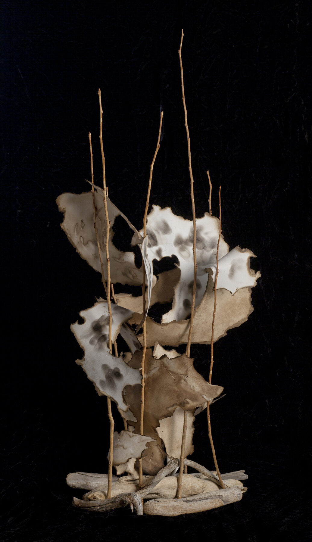    Voyage 10   wood, twigs, burnt paper, 36 x 15 x 12 inches&nbsp; 