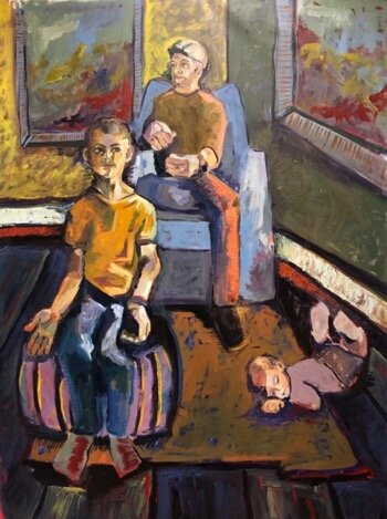   Three on a Rug  58”x42”, oil on canvas 