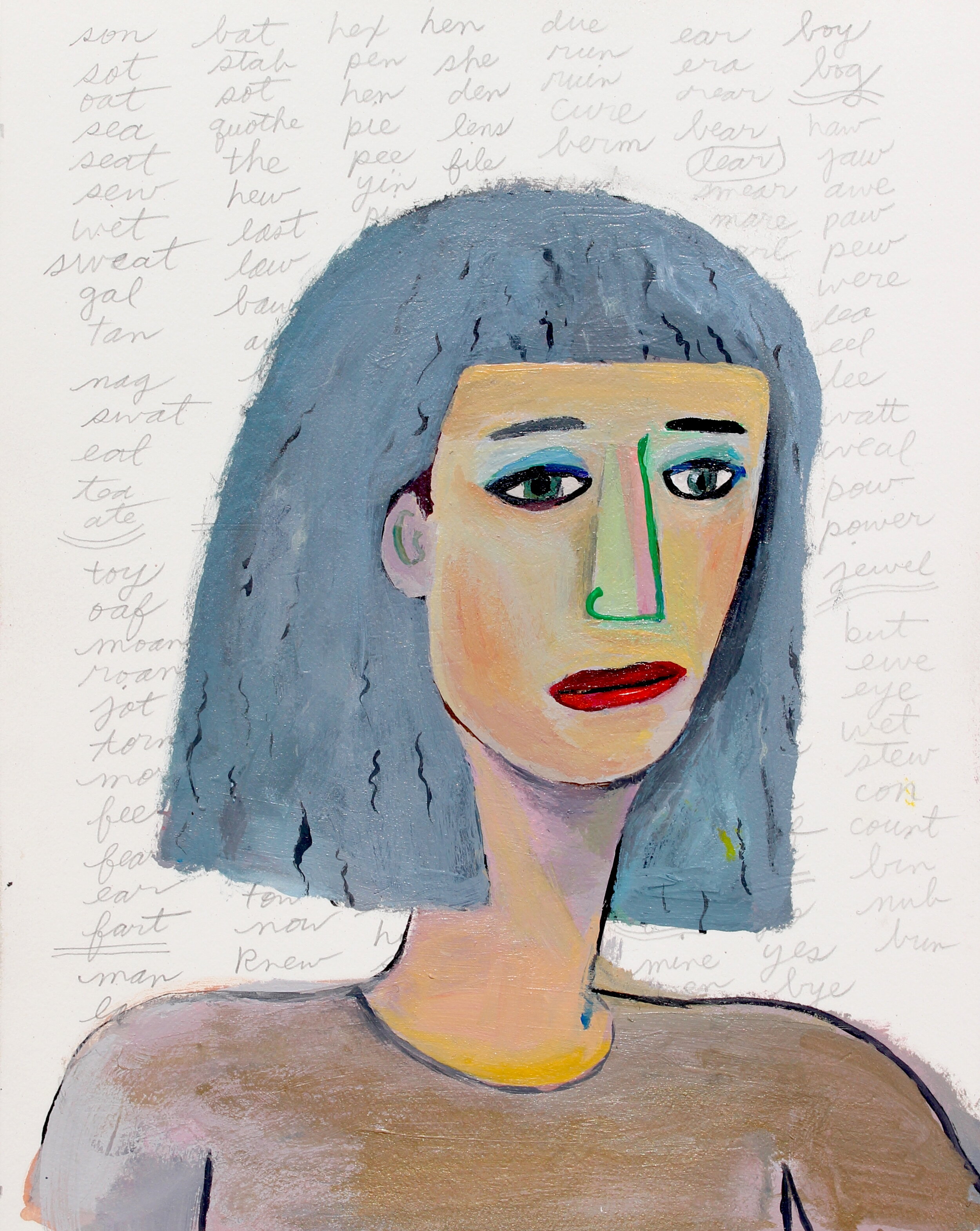 Boggle Drawing: “wife” Acrylic and pencil on paper 10 x 8 inches