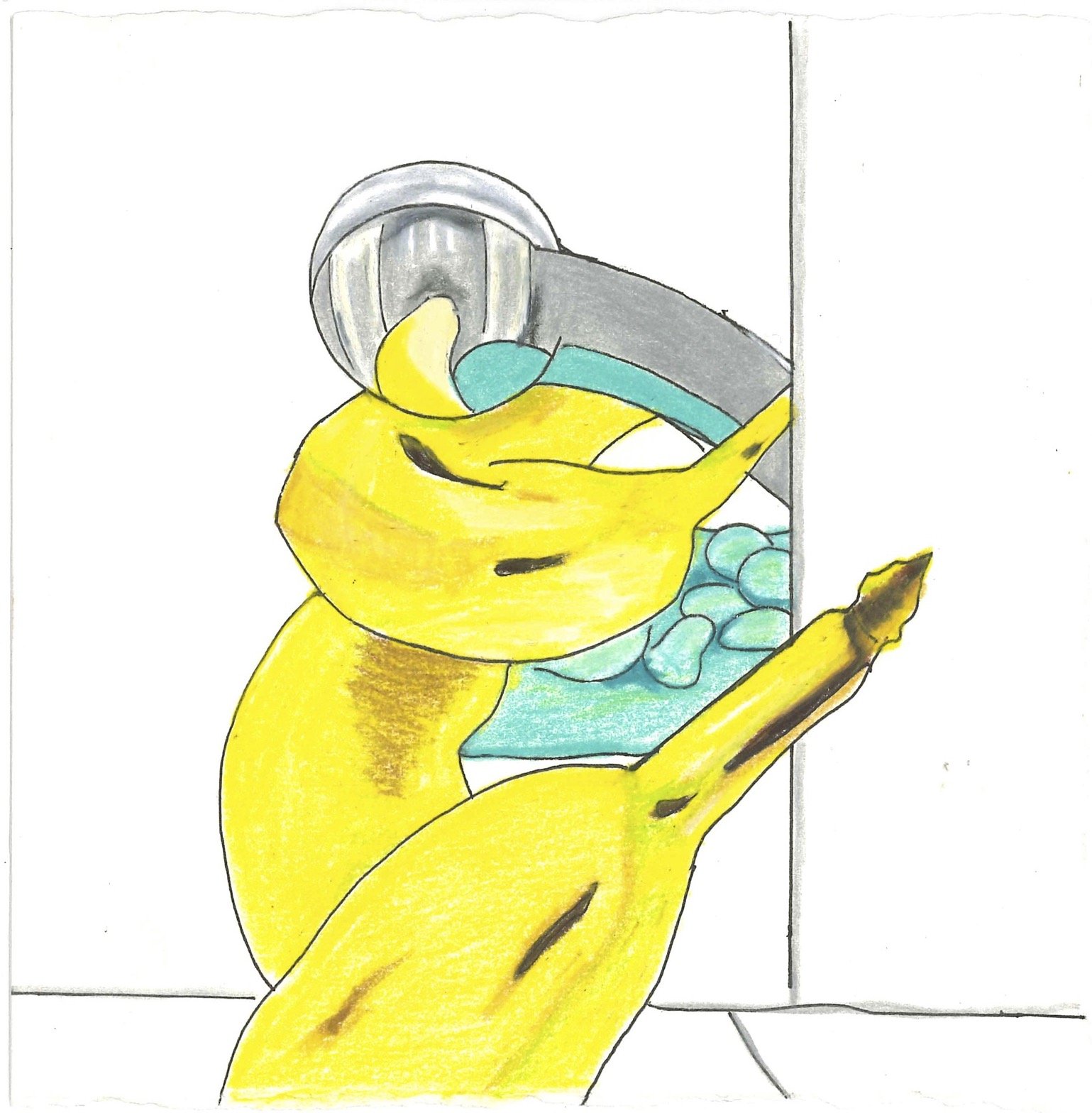   Mirror Drawing-Banana  colored pencil &amp; ink on paper,  5 x 5 inches 