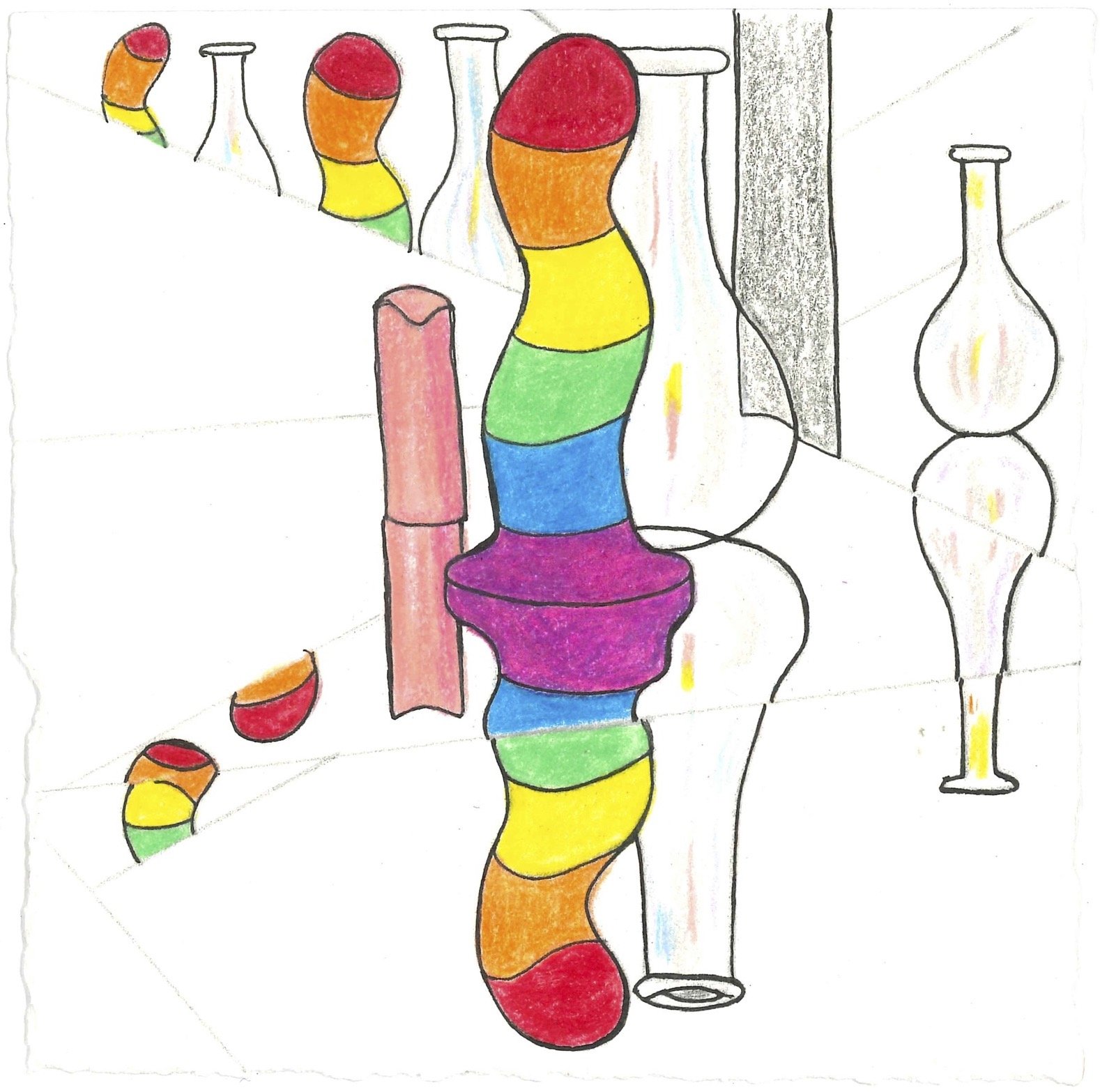   Mirror Drawing-Dildo  colored pencil &amp; ink on paper,  5 x 5 inches 