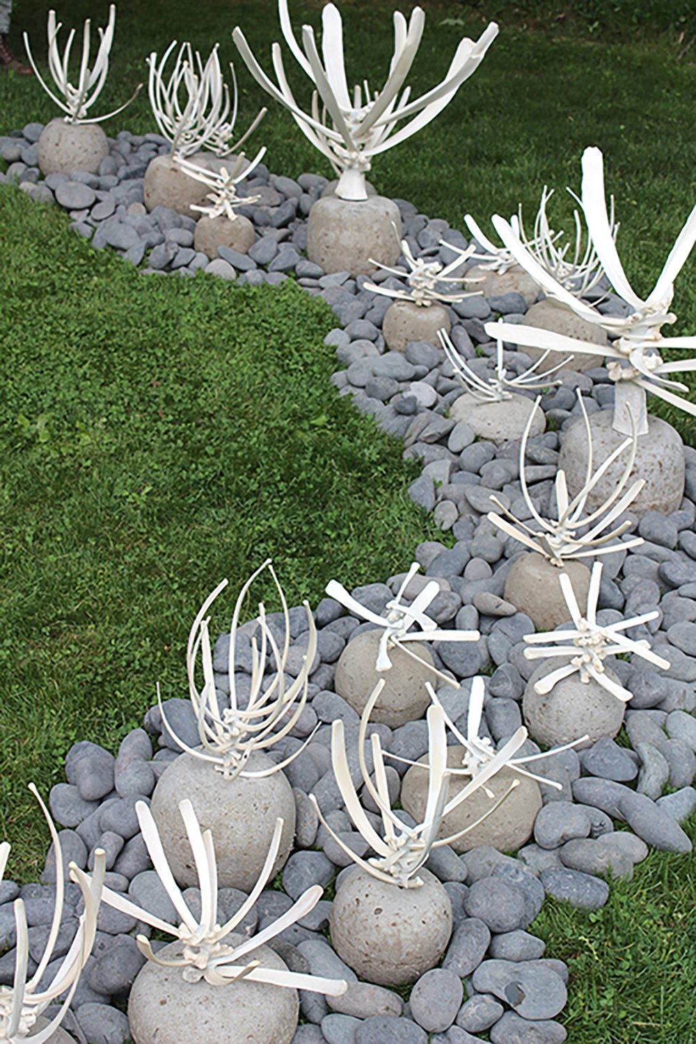    Bone Furcraea Garden    Deer and cow ribs, hypertufa bases, river rocks, 36"h x 4'w x 10'd 