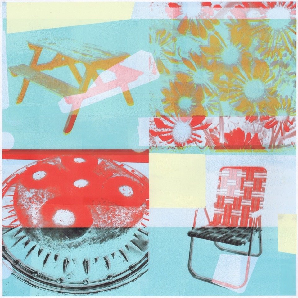    Picnic    unique print block printing ink and digital inkjet on photo paper, 12 x 12 inches 