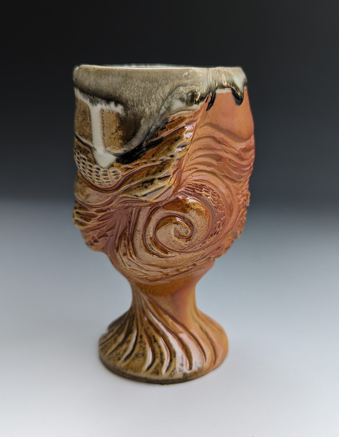    Carved Wine Cup,    wood-fired ceramics, 5 x 3.5 x 3.5 inches 