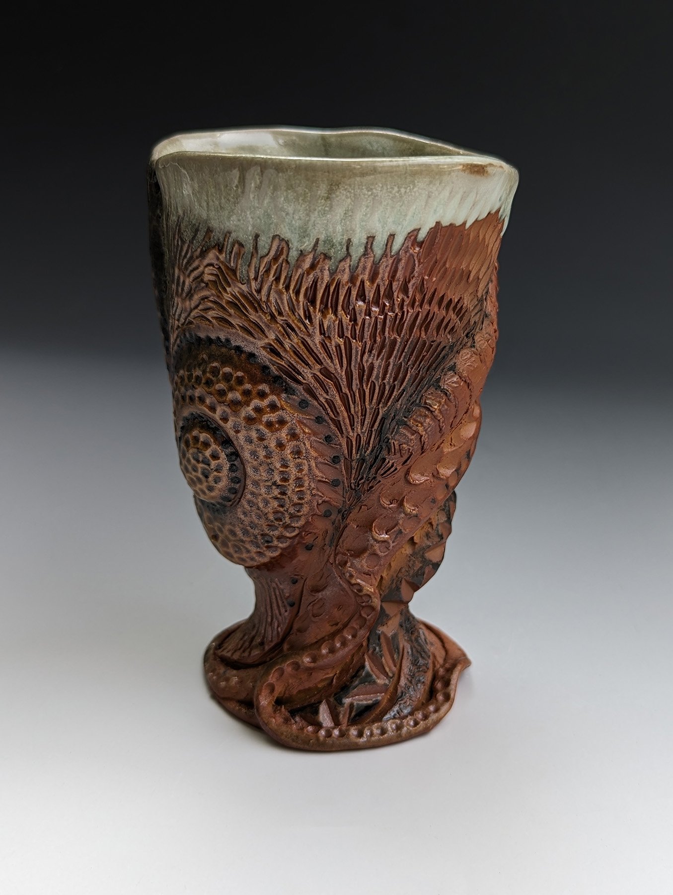    Carved Cup #2,   wood-fired ceramics, 5 x 4 x 4 inches 