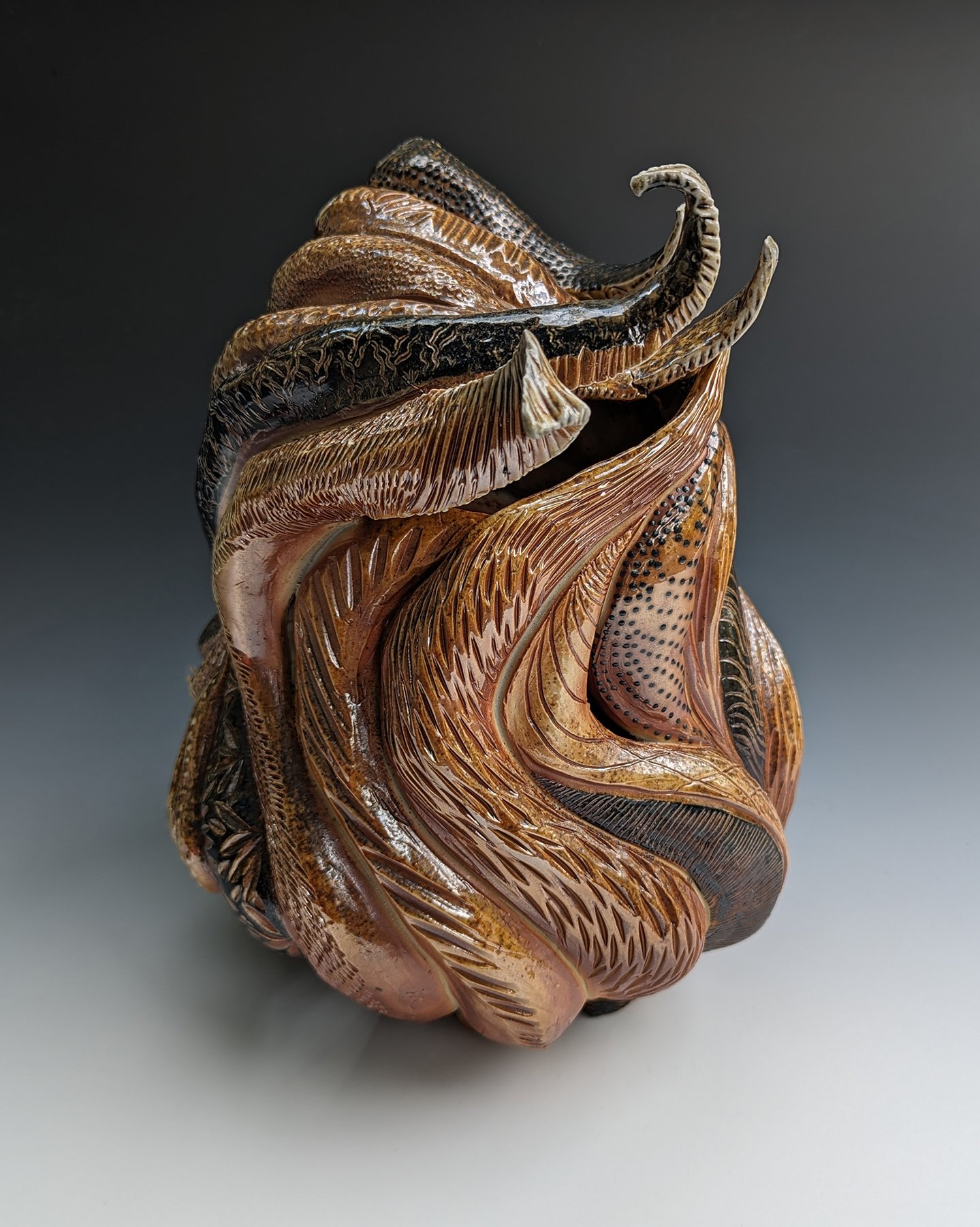    Textured Wave Sculpture,   wood-fired ceramics, 12 x 8 x 9 inches 