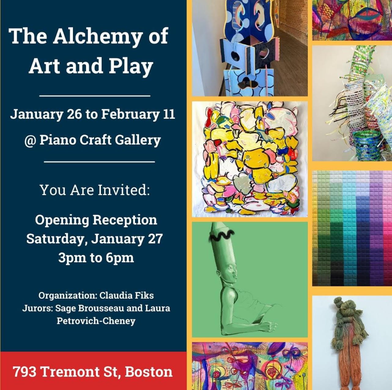  Poster for “The Alchemy of Art and Play” which includes work by Virginia Mahoney 