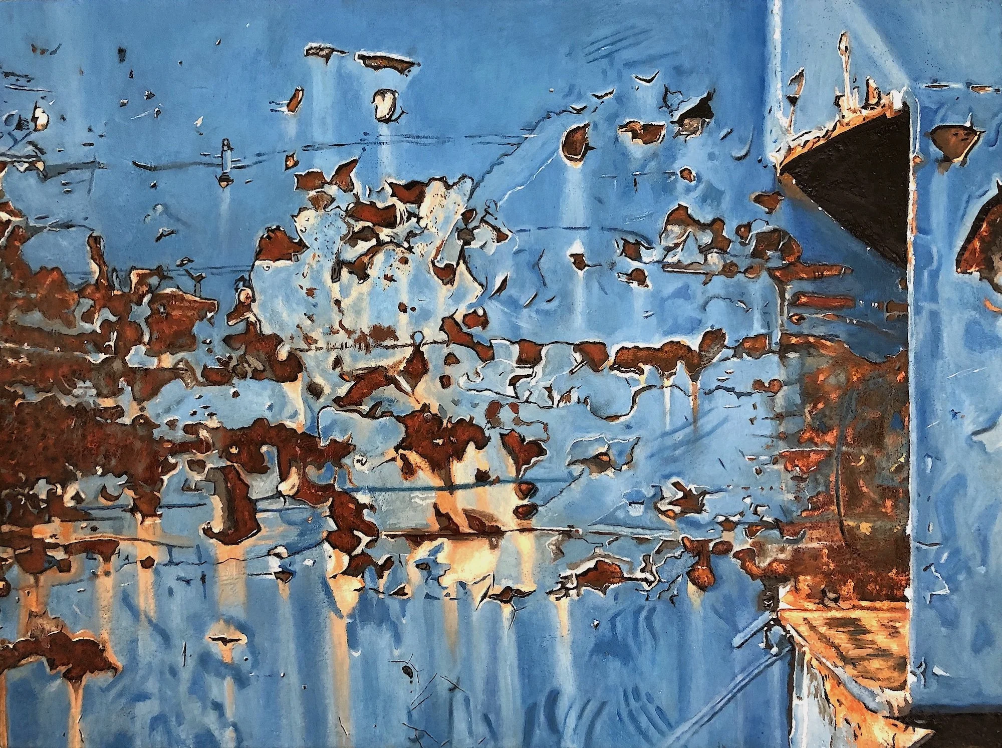 Tracy Spadafora, "Blue Dumpster," Encaustic &amp; Oil Painting on Panel, Available