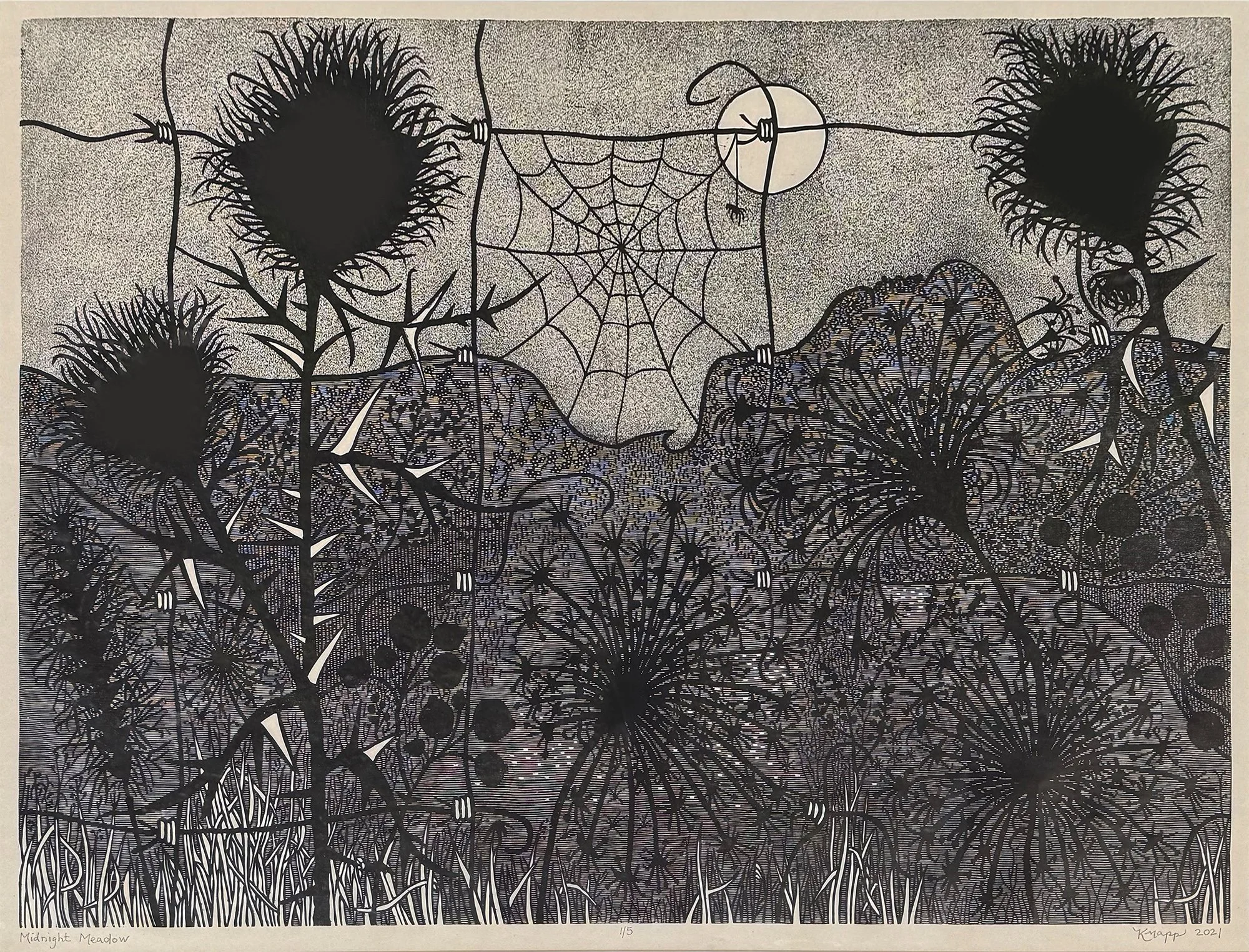 Peter Knapp, "Midnight Meadow,"  Woodcut Print, Limited Edition