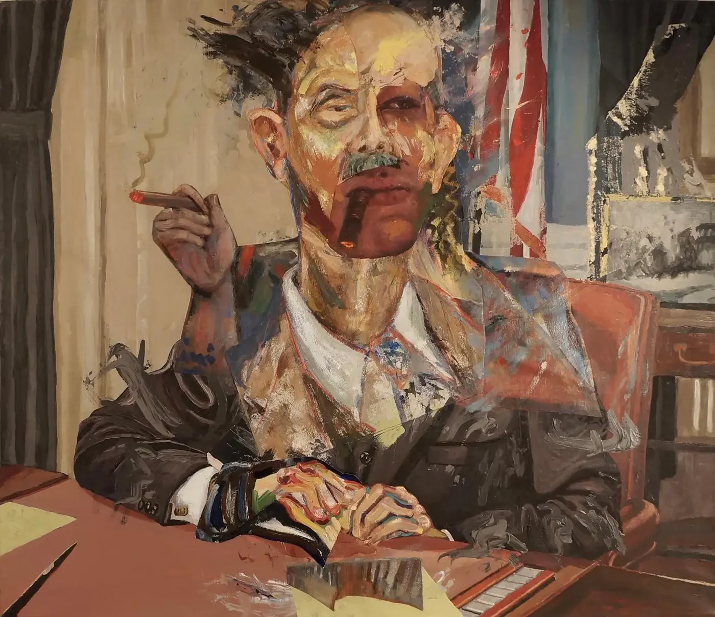 "Cabinet Secretary in his Office," Acrylic Painting