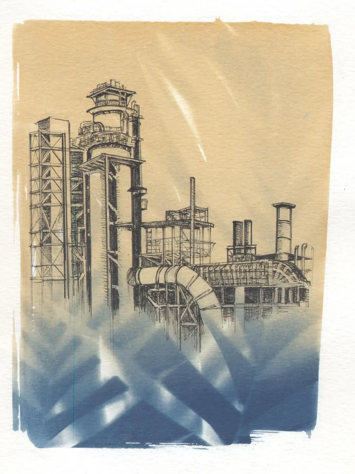 "Entanglement 12," Pen, Ink, Cyanotype on Paper