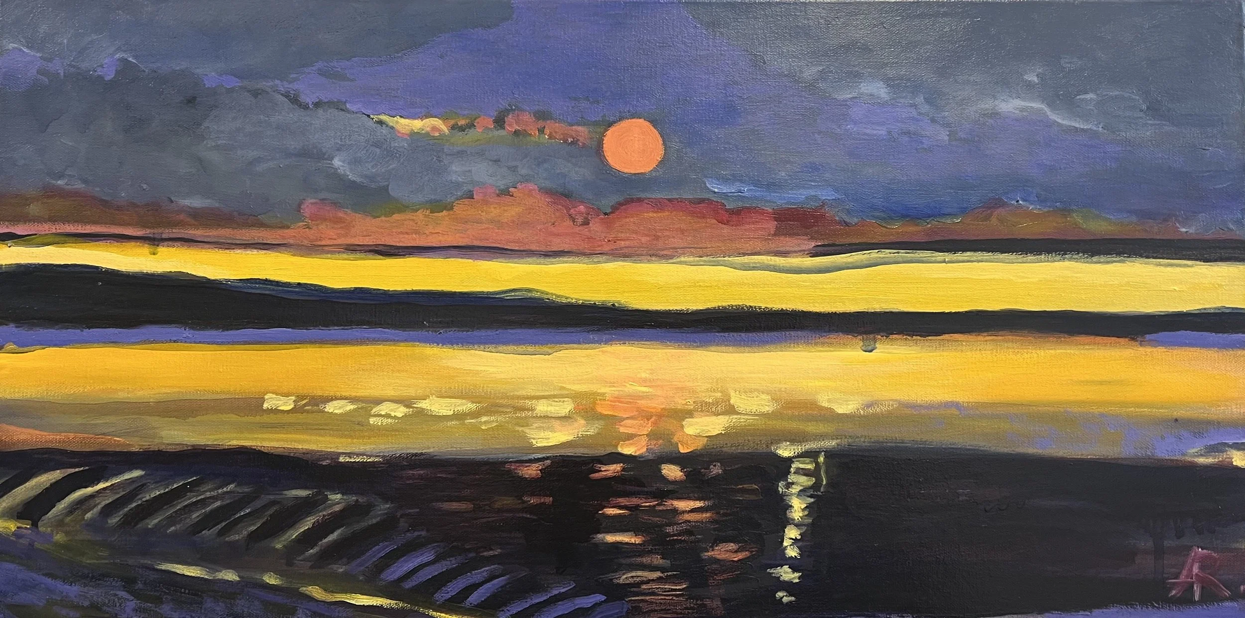 Alexandra Rozenman, "Orange Moon Above the Ocean"