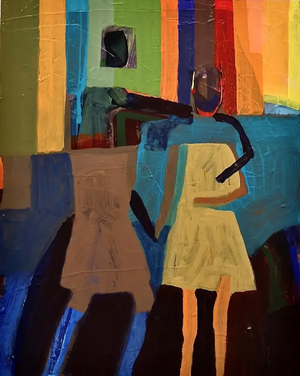 "Sisters," Acrylic and Collage on Board