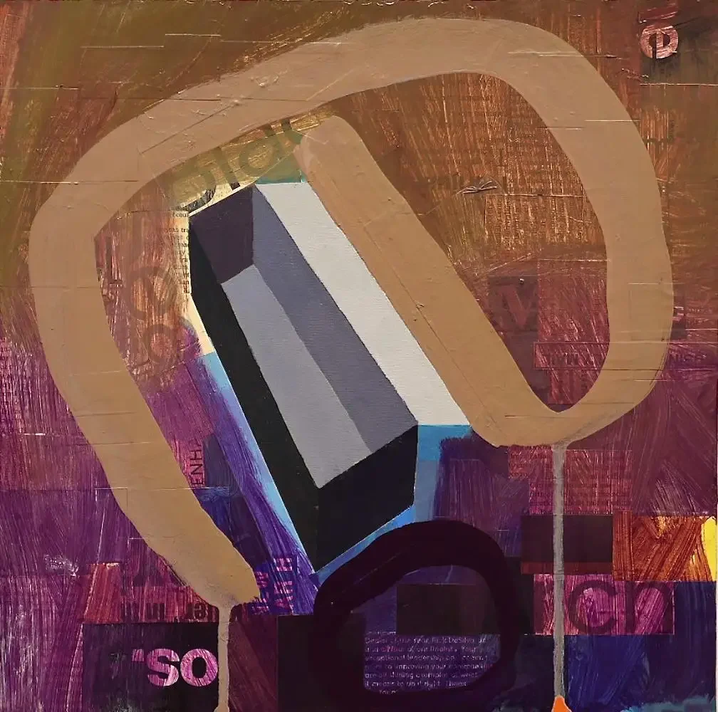 "Box Being Eaten by an E," Mixed Media Acrylic on Board