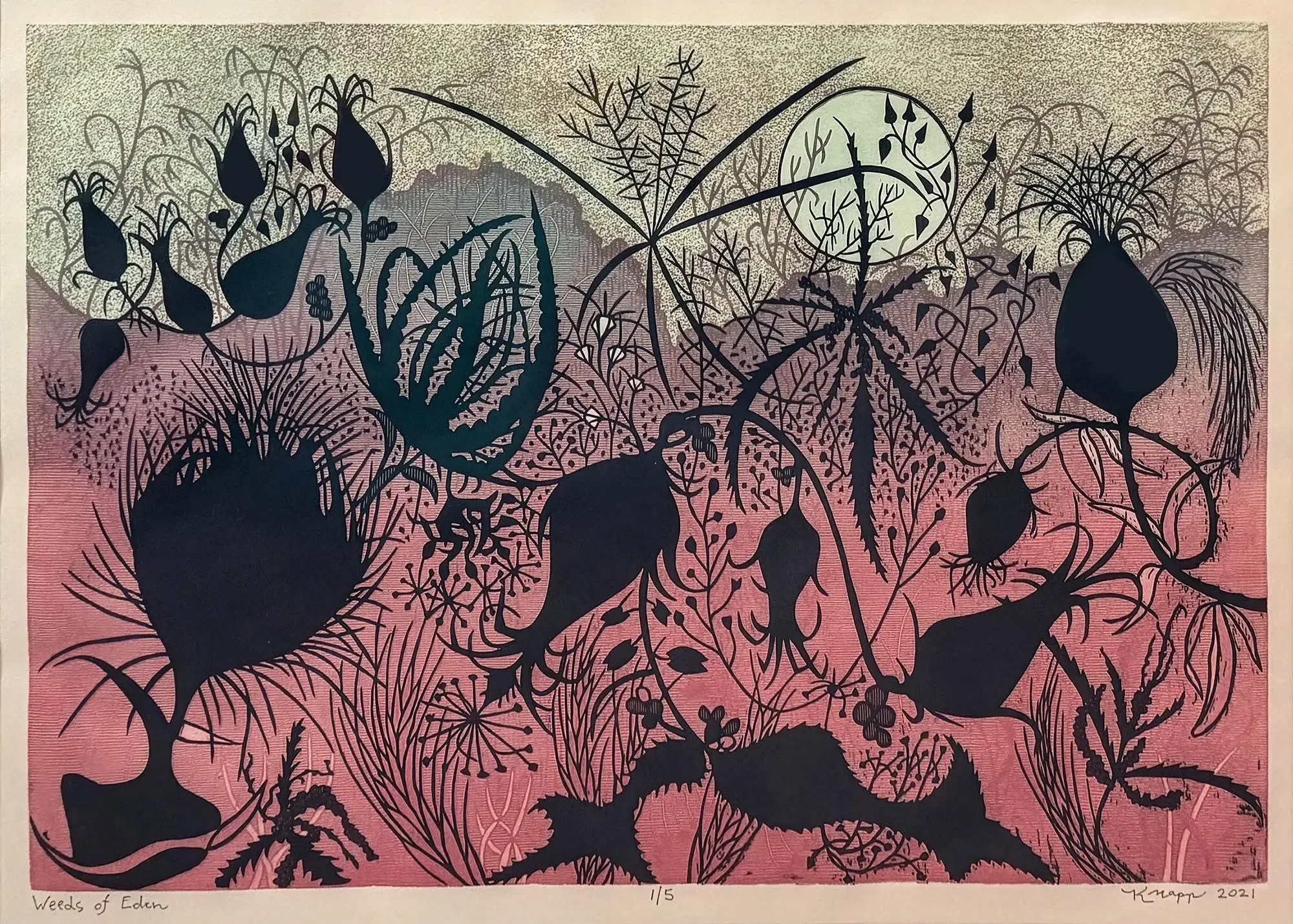 "Weeds of Eden," Woodcut on Okawara Japanese Paper