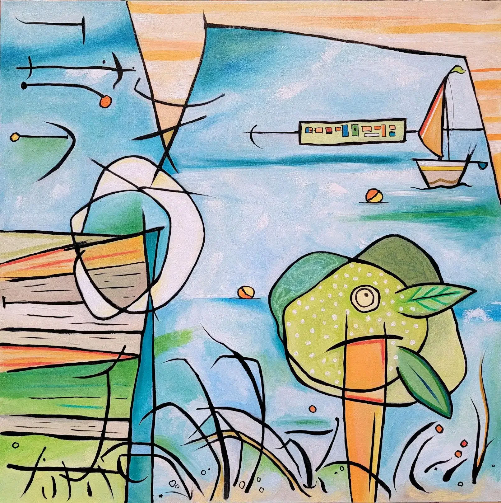 "A Tree Grows by the Shore," Oil Painting on Canvas