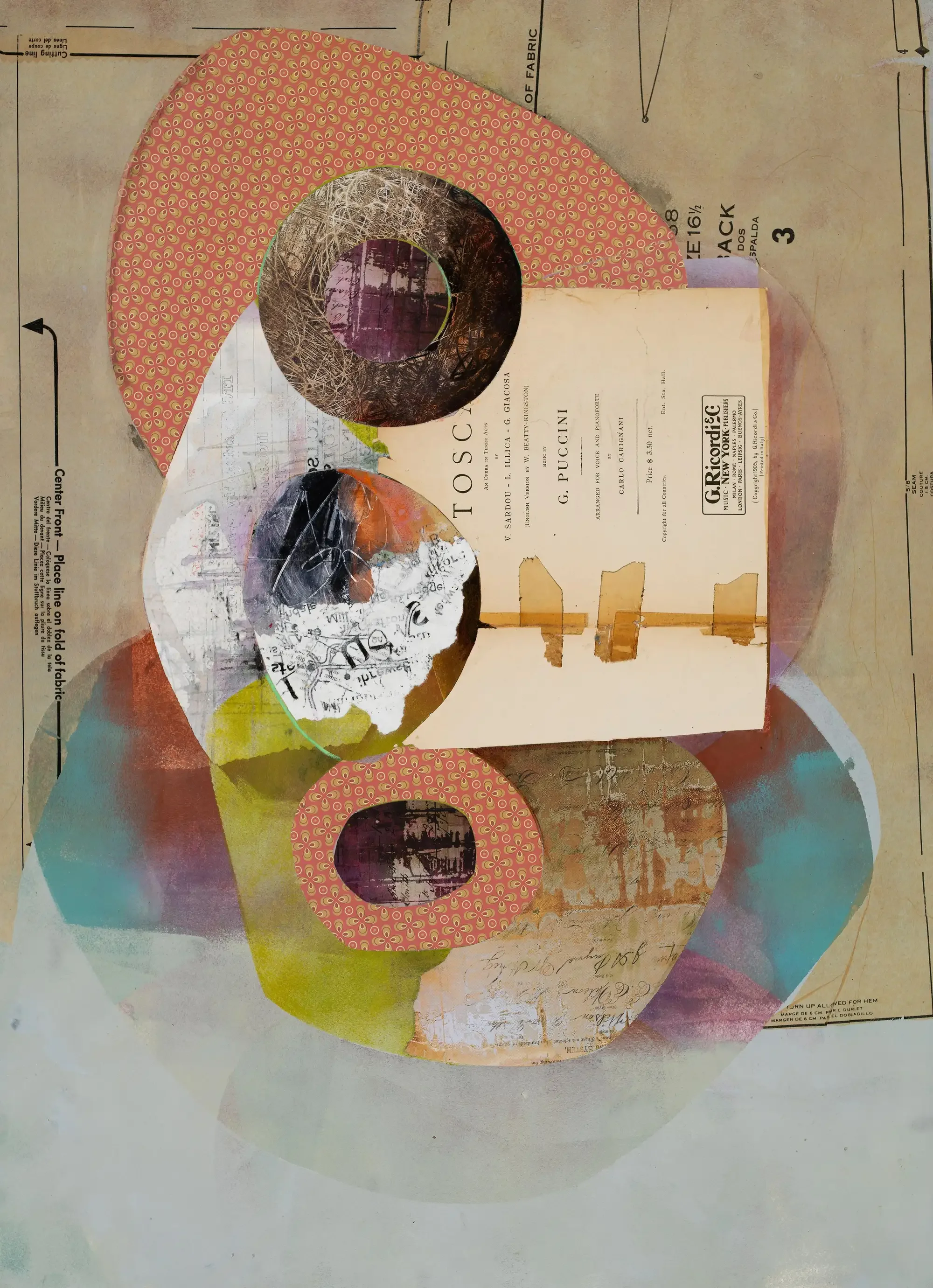 "Tres in Unum," Mixed Media Collage on Watercolor Paper