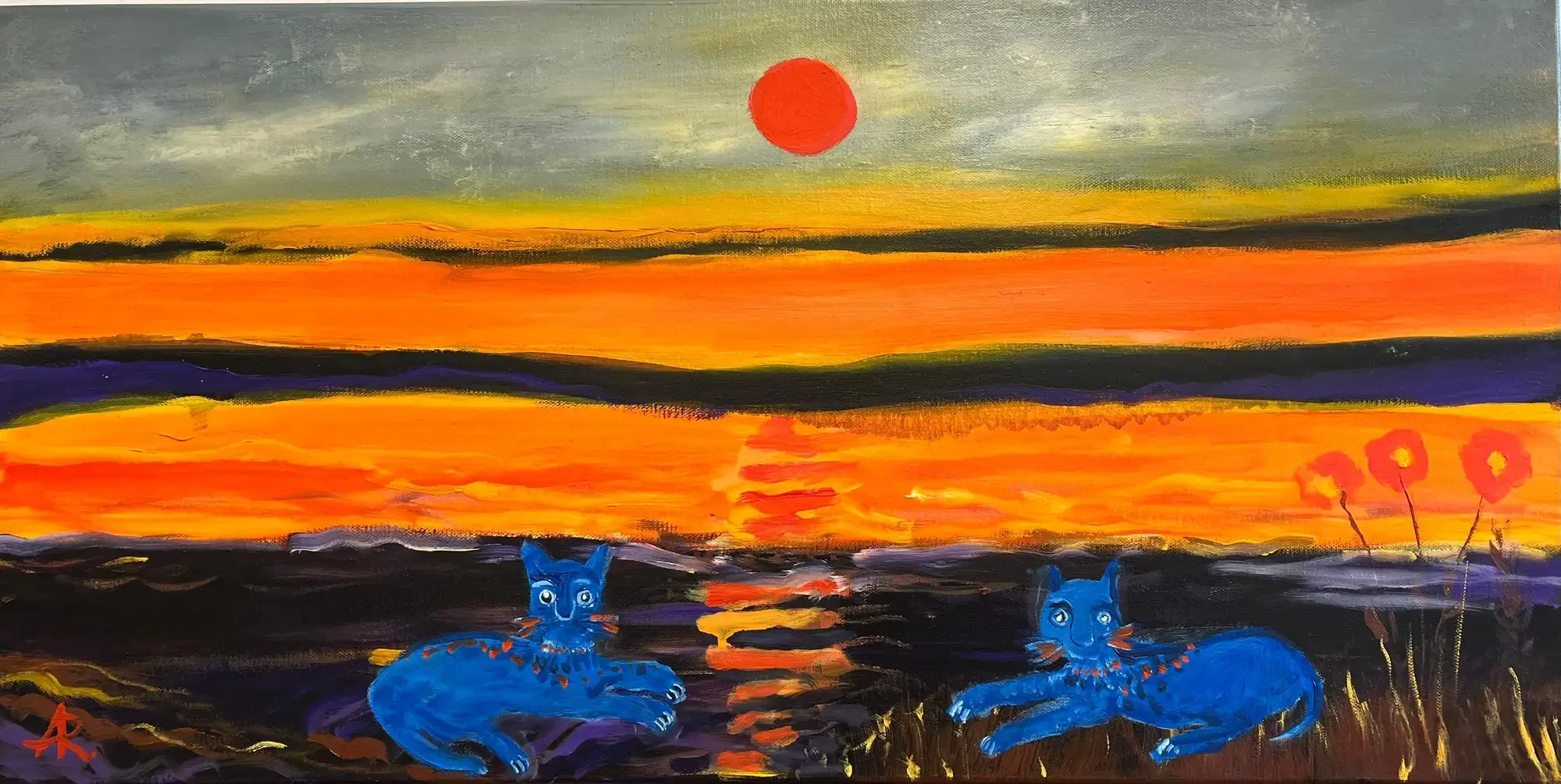 "Twin Cats," Oil Painting on Canvas
