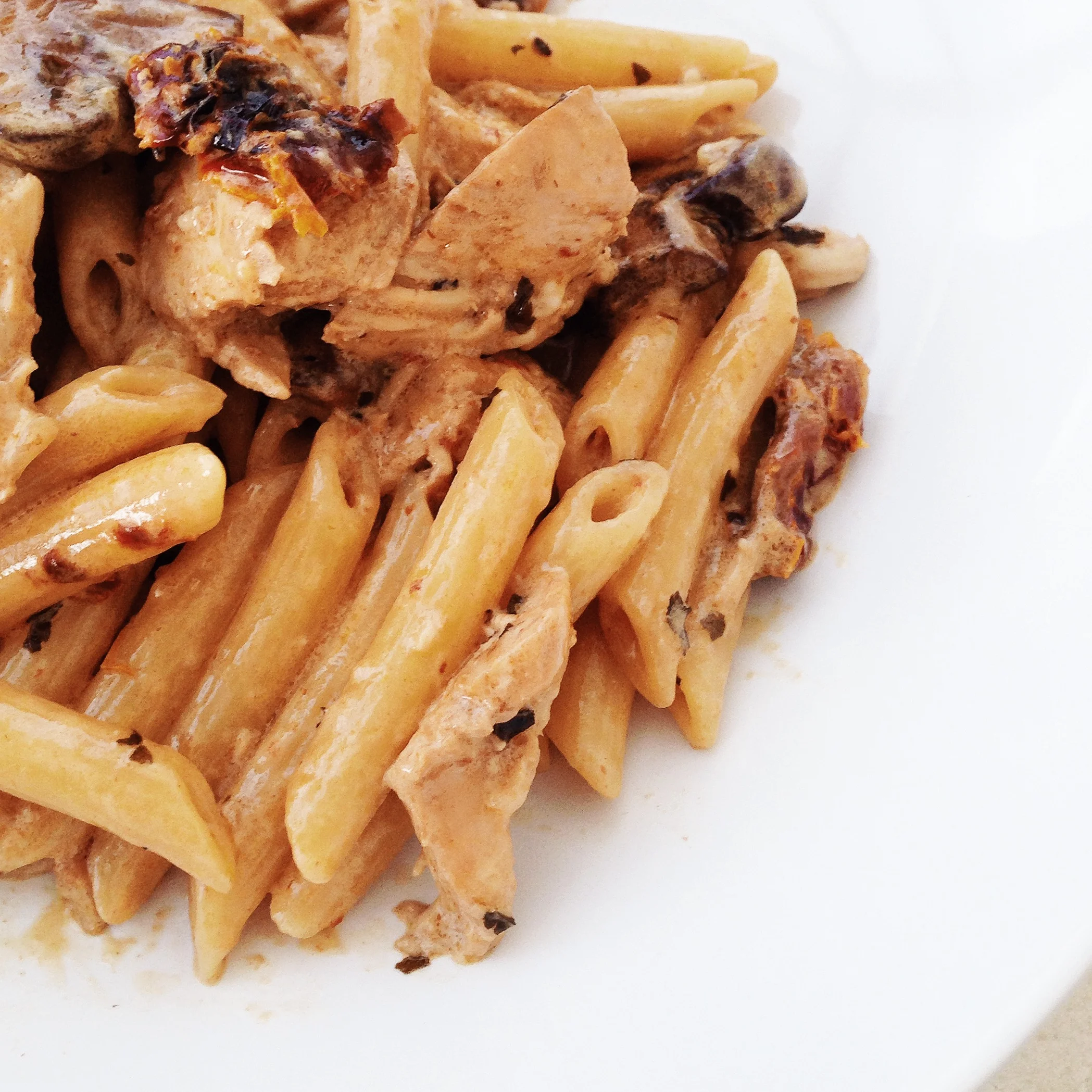 Mushroom, Sundried Tomato, and Chicken in a Cream Sauce