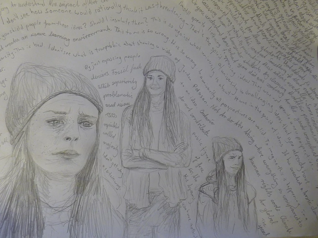 Drawing of Lindsay Shepherd by Der Spatz. Licensed under a Creative Commons Attribution 4.0 International License .