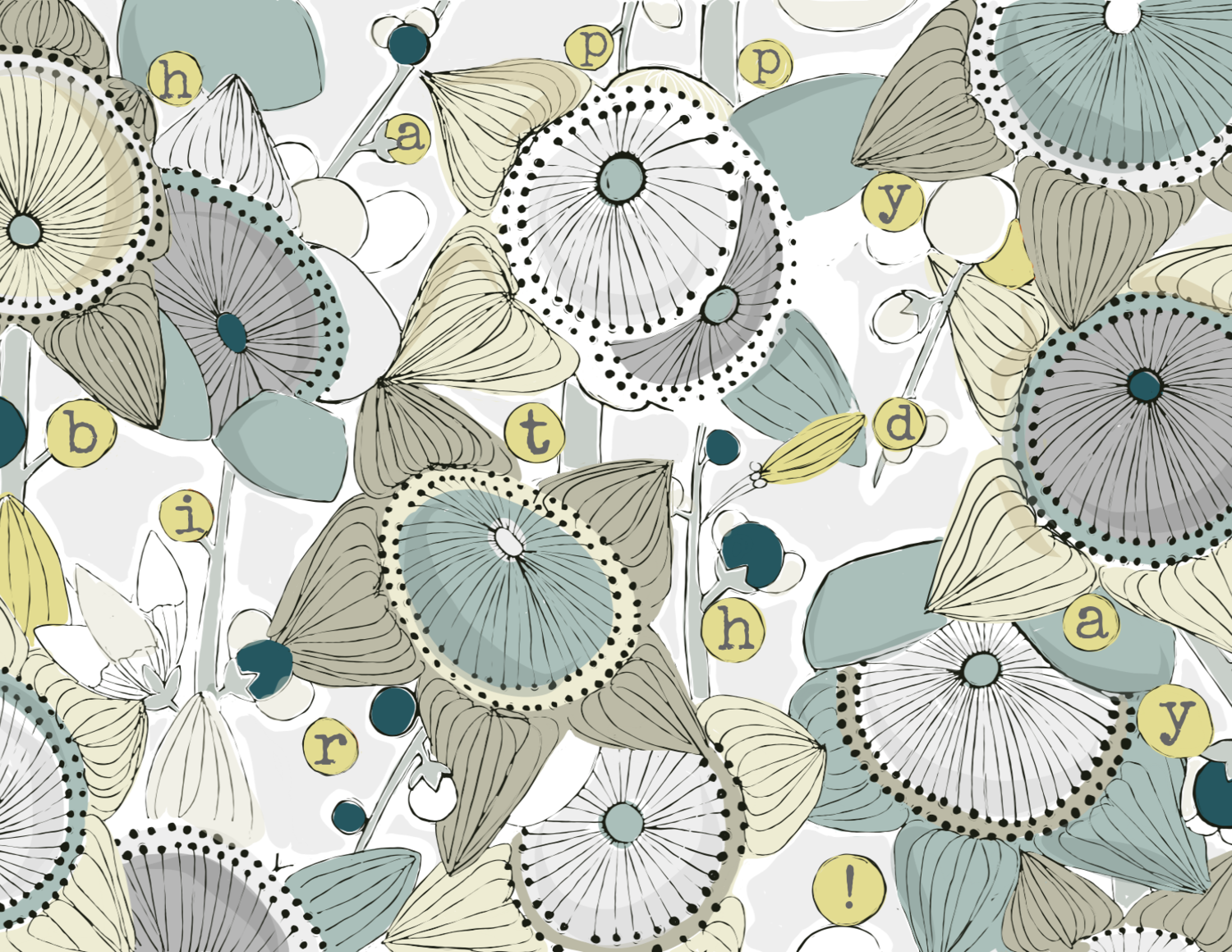 1950s Abstract Floral Pattern Birthday Card Newfolk Cabin