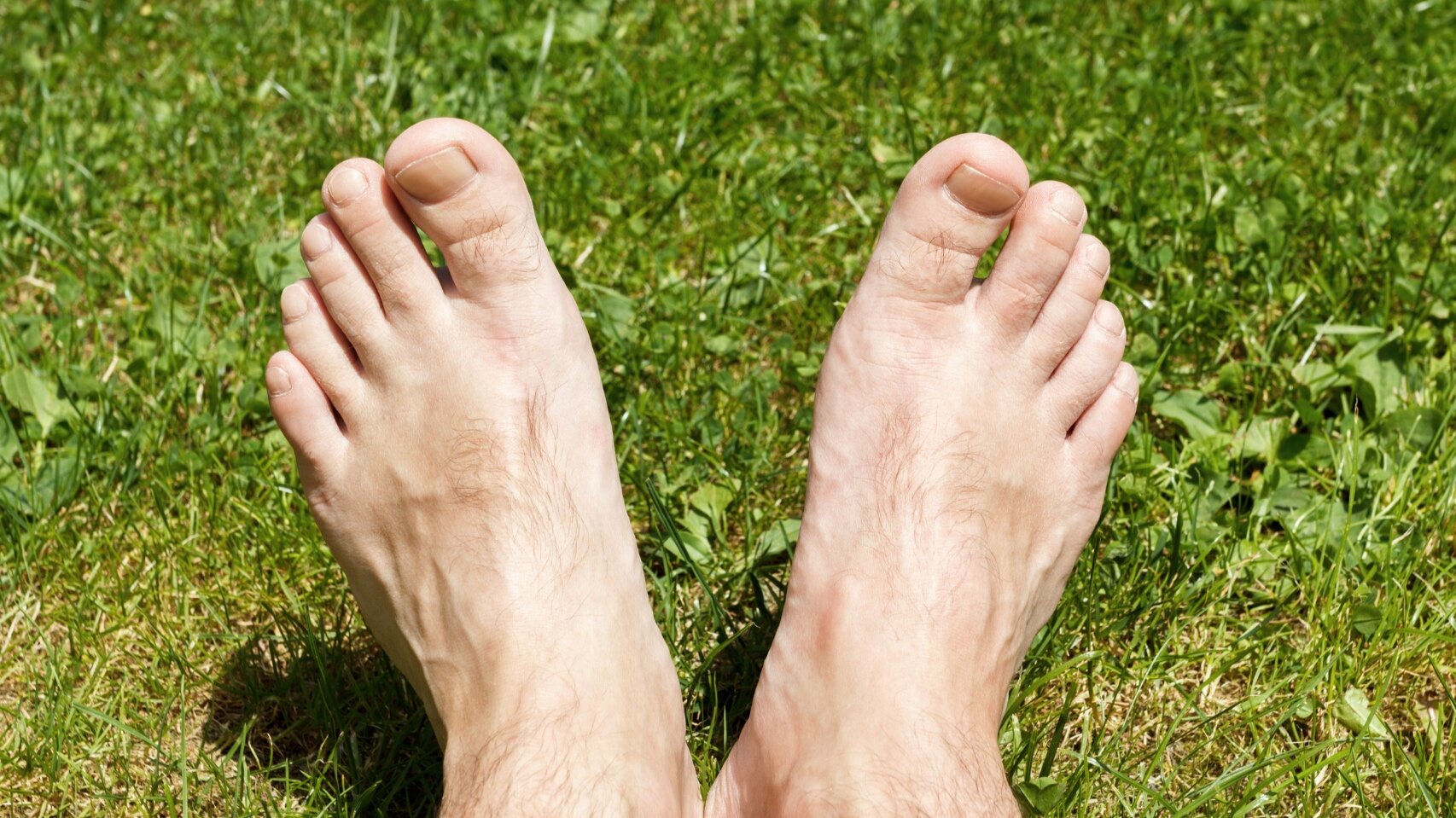 Man%27s+Bare+Feet+In+Grass+Grounding