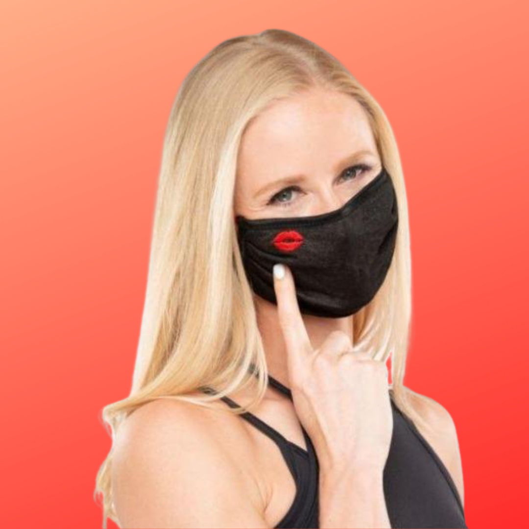 KISS Collection - Small Lips Black Jersey Pleated Mask