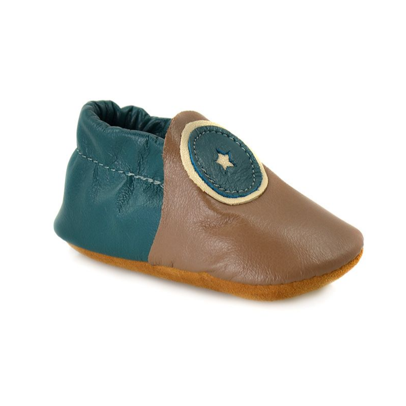 Baby Buttercup Moccasin - Taupe / Teal