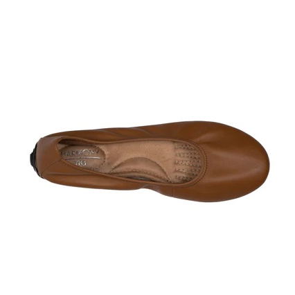 Cognac Leather Ballet Flat Grounding Shoes 