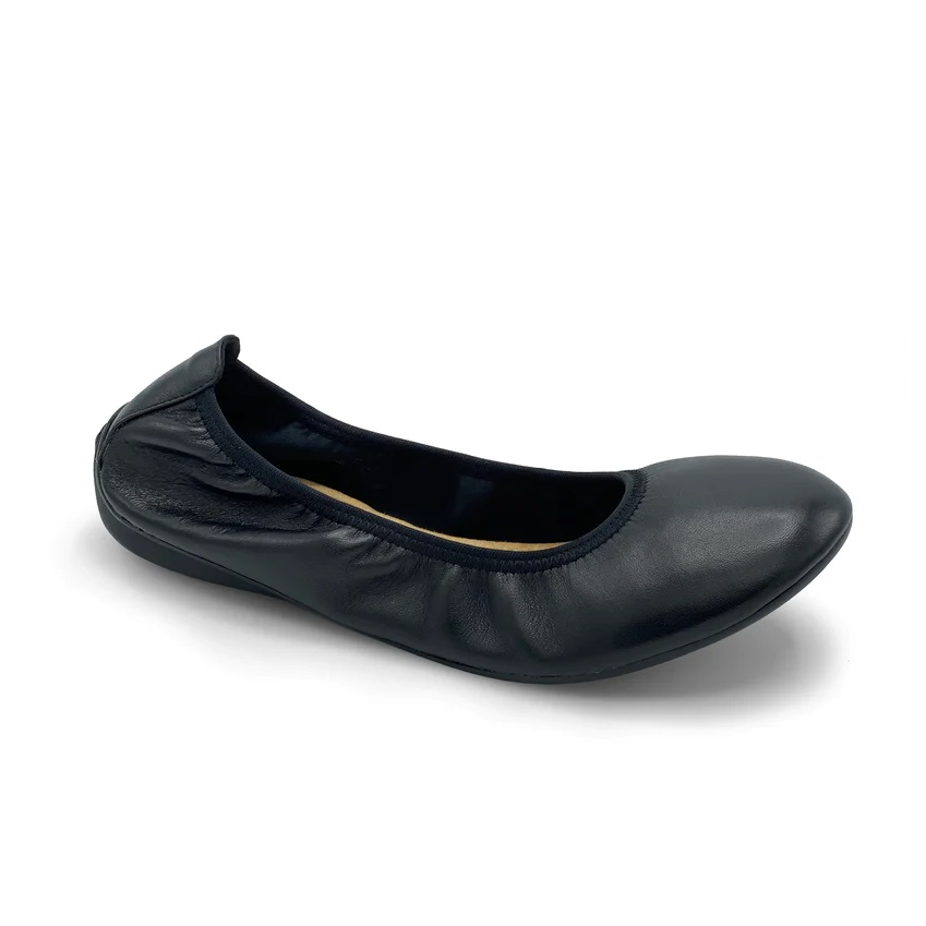 Black Leather Grounded Ballet Flats