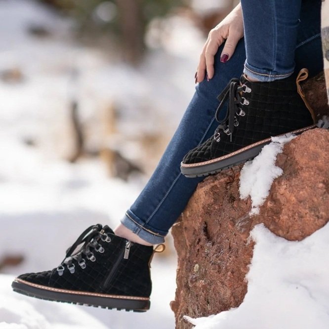 Quilted Black Suede Grounded Ankle Boots