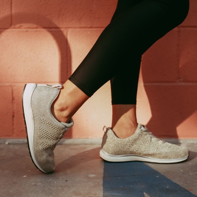 Shimmery Platinum Knit Grounded Sneakers