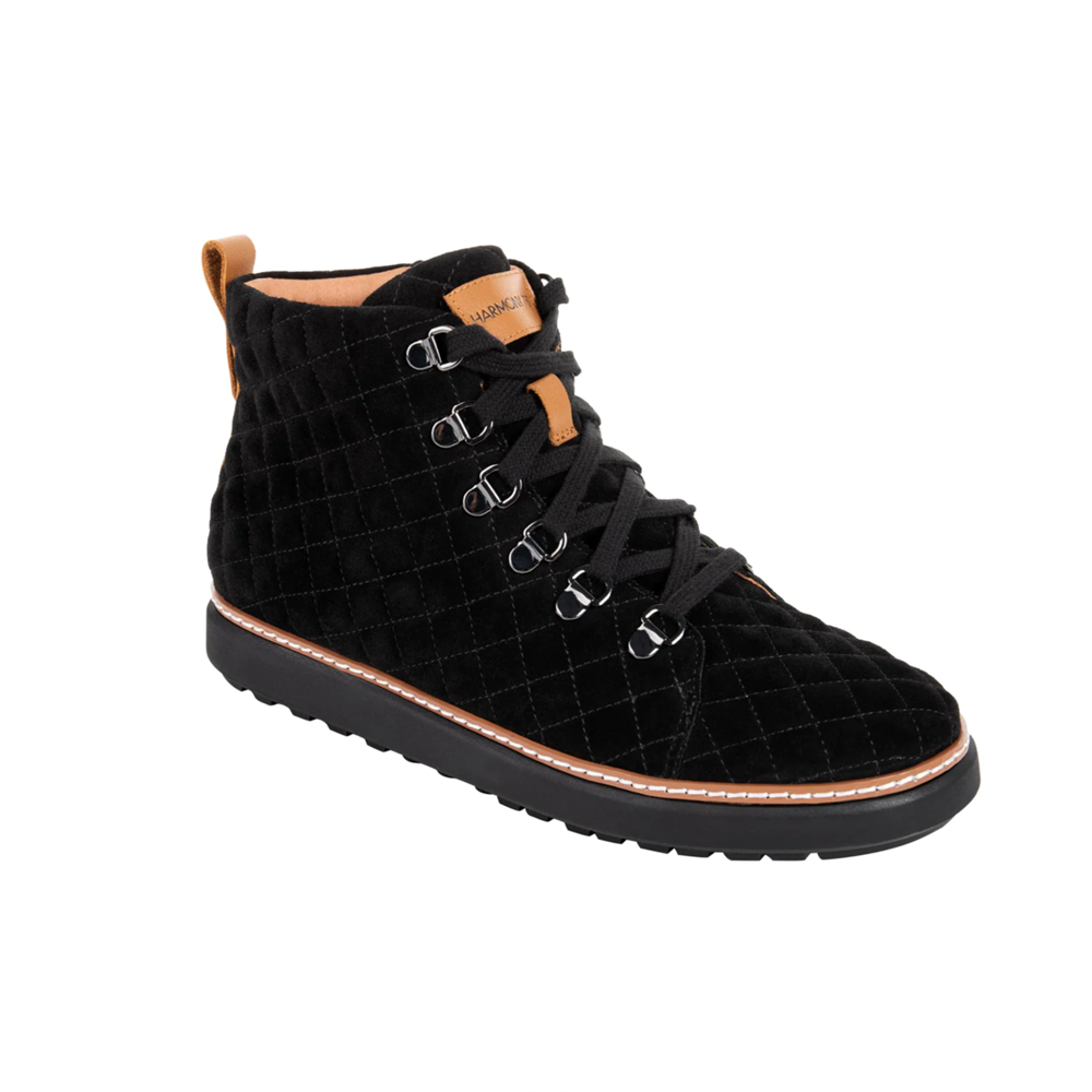 Black Quilted Suede High Top Grounding Shoe